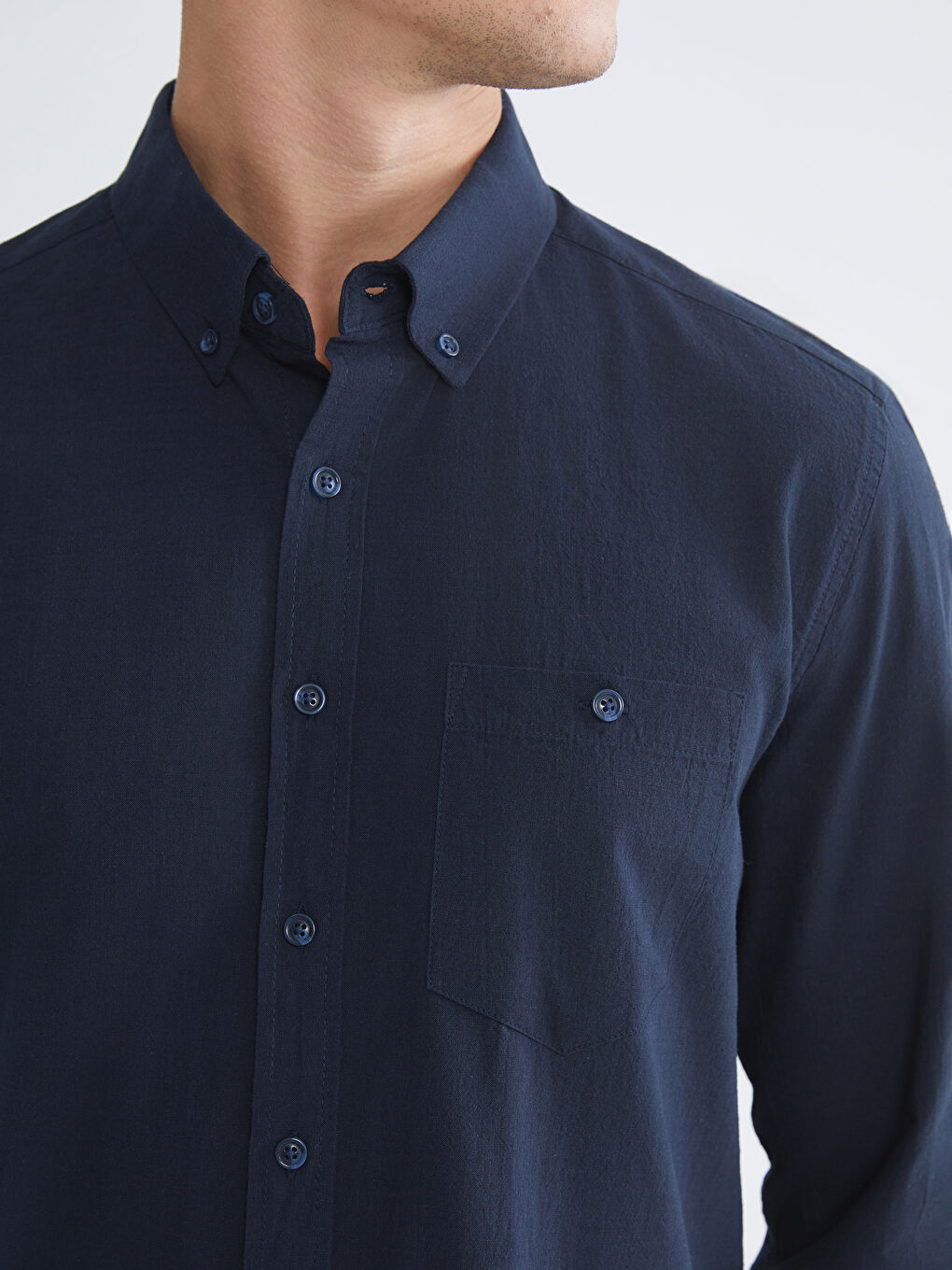 Lacivert Regular Fit Uzun Kollu Erkek Gömlek-2