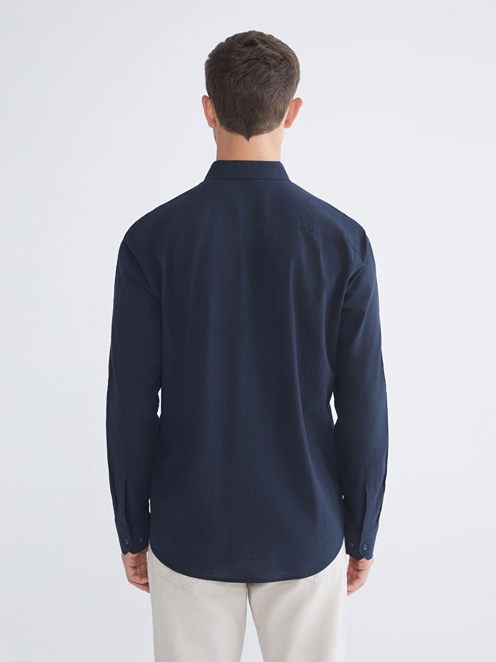 Lacivert Regular Fit Uzun Kollu Erkek Gömlek-3