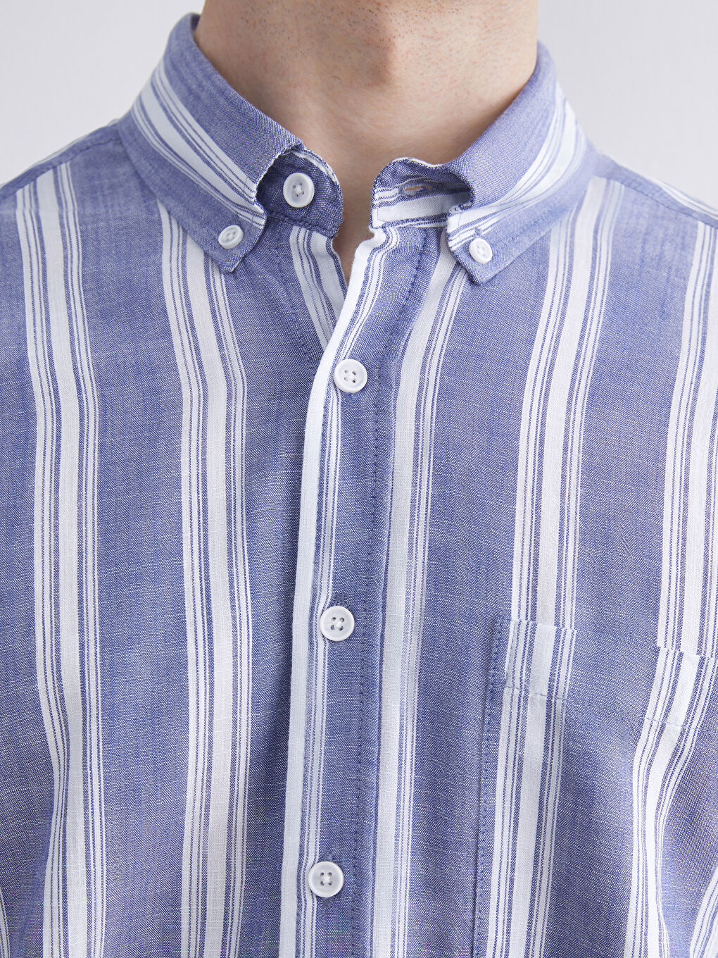 Lacivert Regular Fit Kısa Kollu Çizgili Erkek Gömlek-2