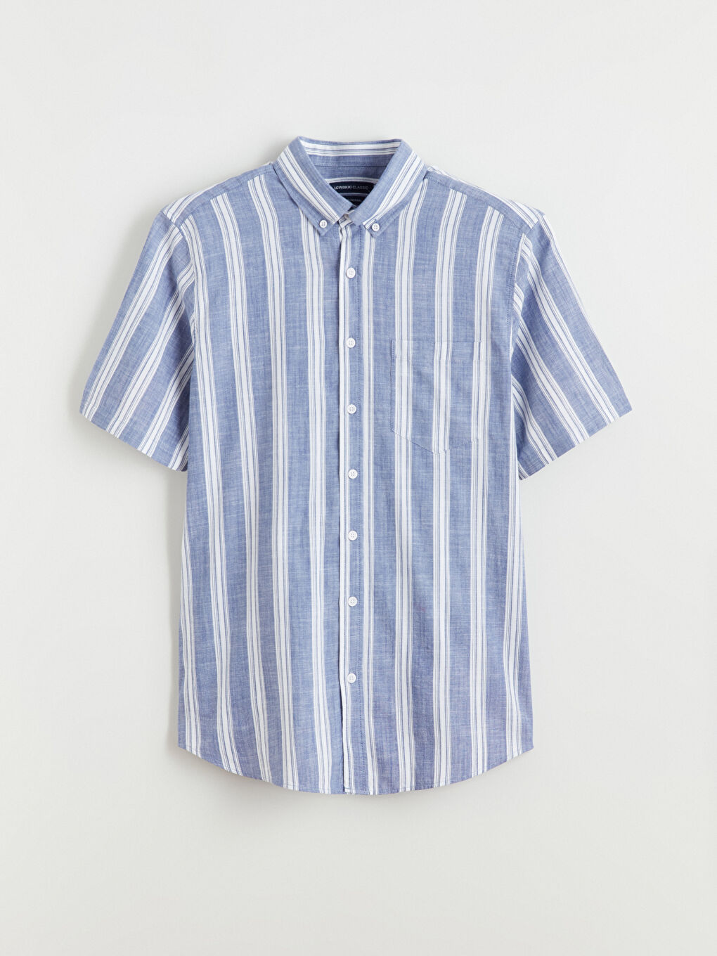 Lacivert Regular Fit Kısa Kollu Çizgili Erkek Gömlek-4