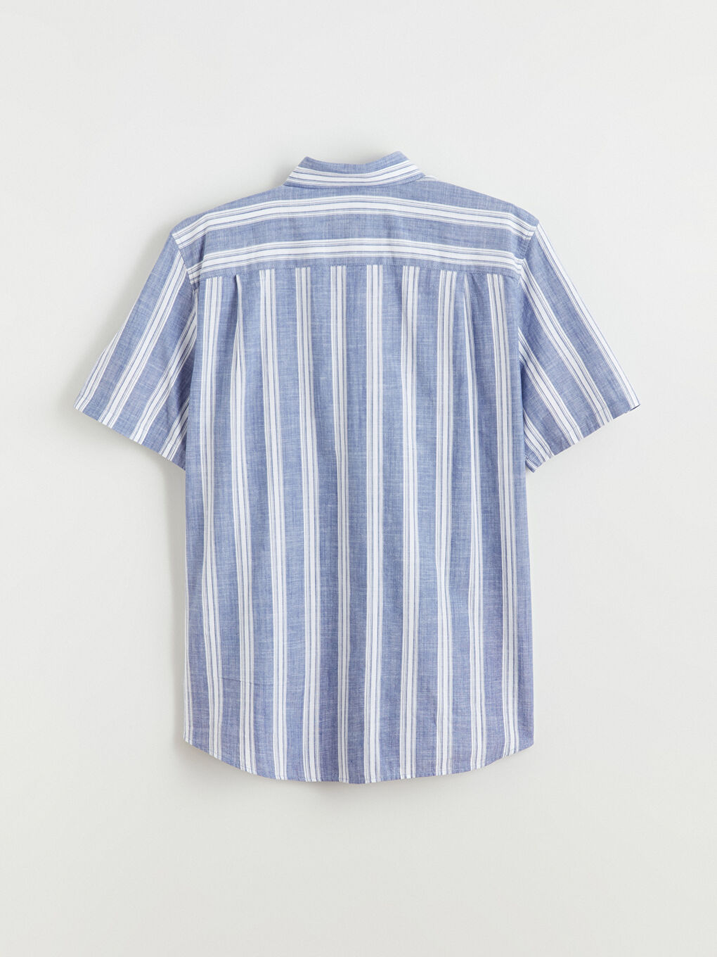 Lacivert Regular Fit Kısa Kollu Çizgili Erkek Gömlek-5