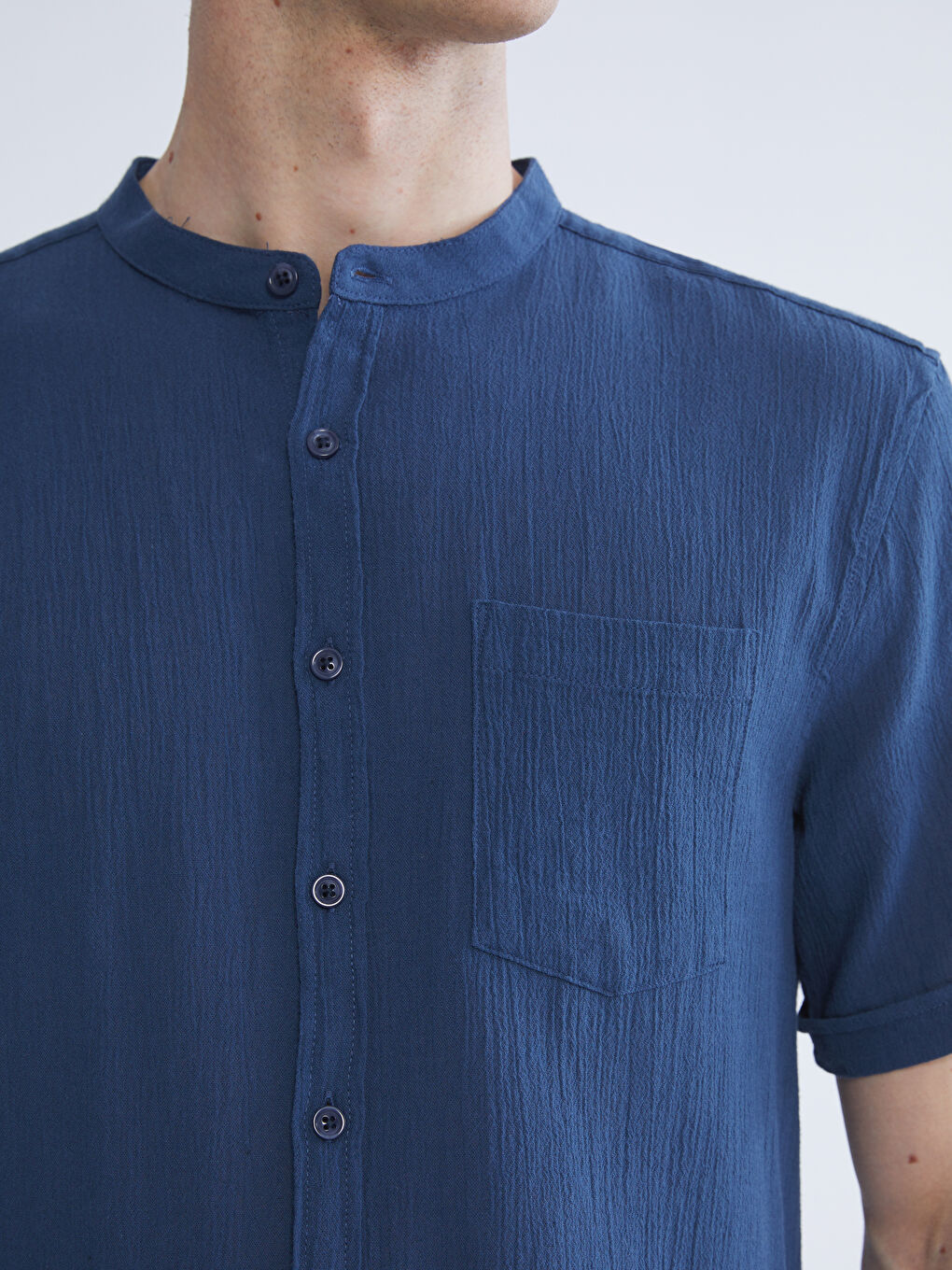Lacivert Regular Fit Hakim Yaka Kısa Kollu Erkek Gömlek-2