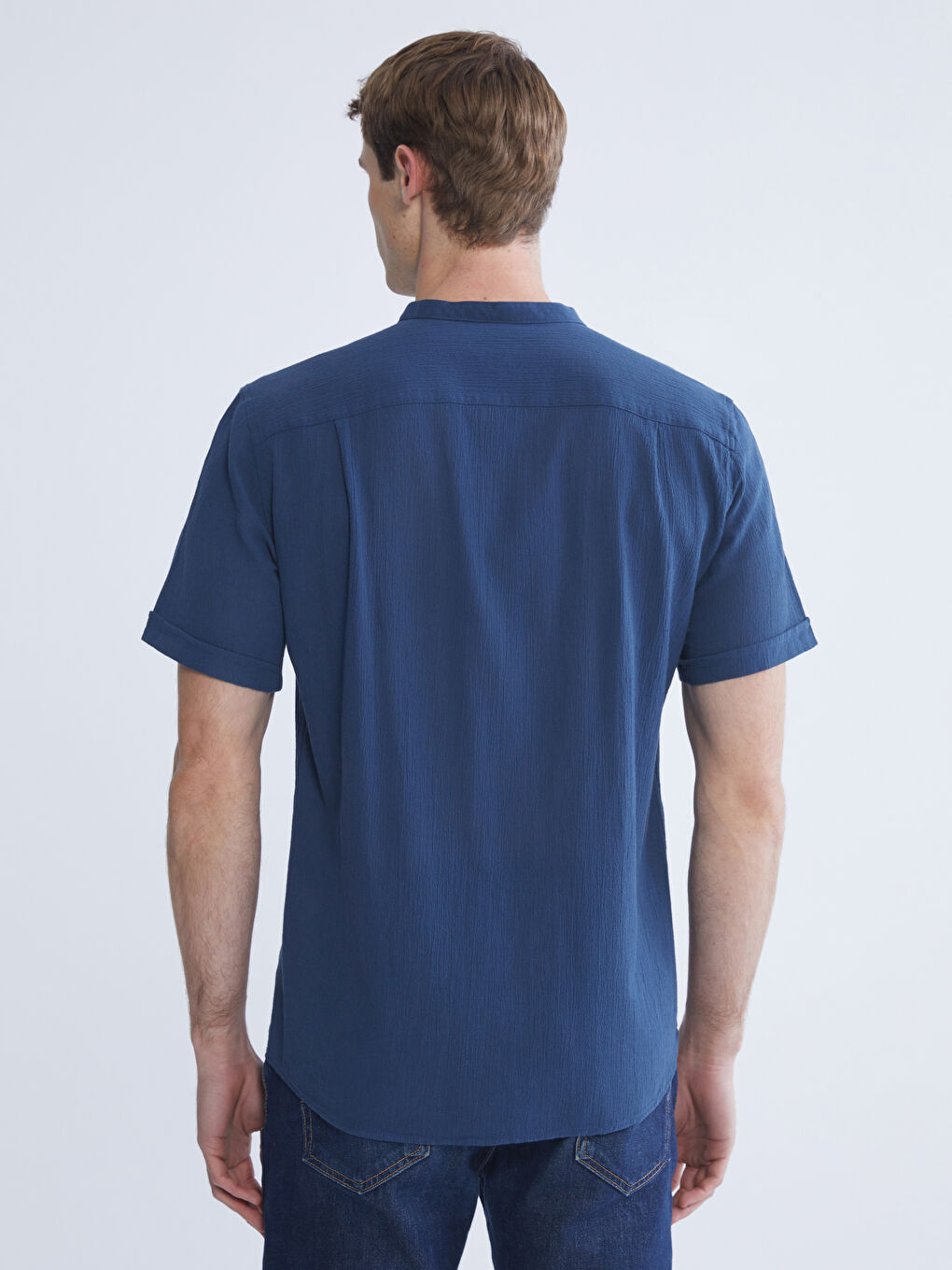 Lacivert Regular Fit Hakim Yaka Kısa Kollu Erkek Gömlek-3