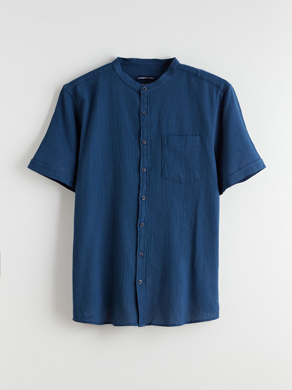 Lacivert Regular Fit Hakim Yaka Kısa Kollu Erkek Gömlek-4