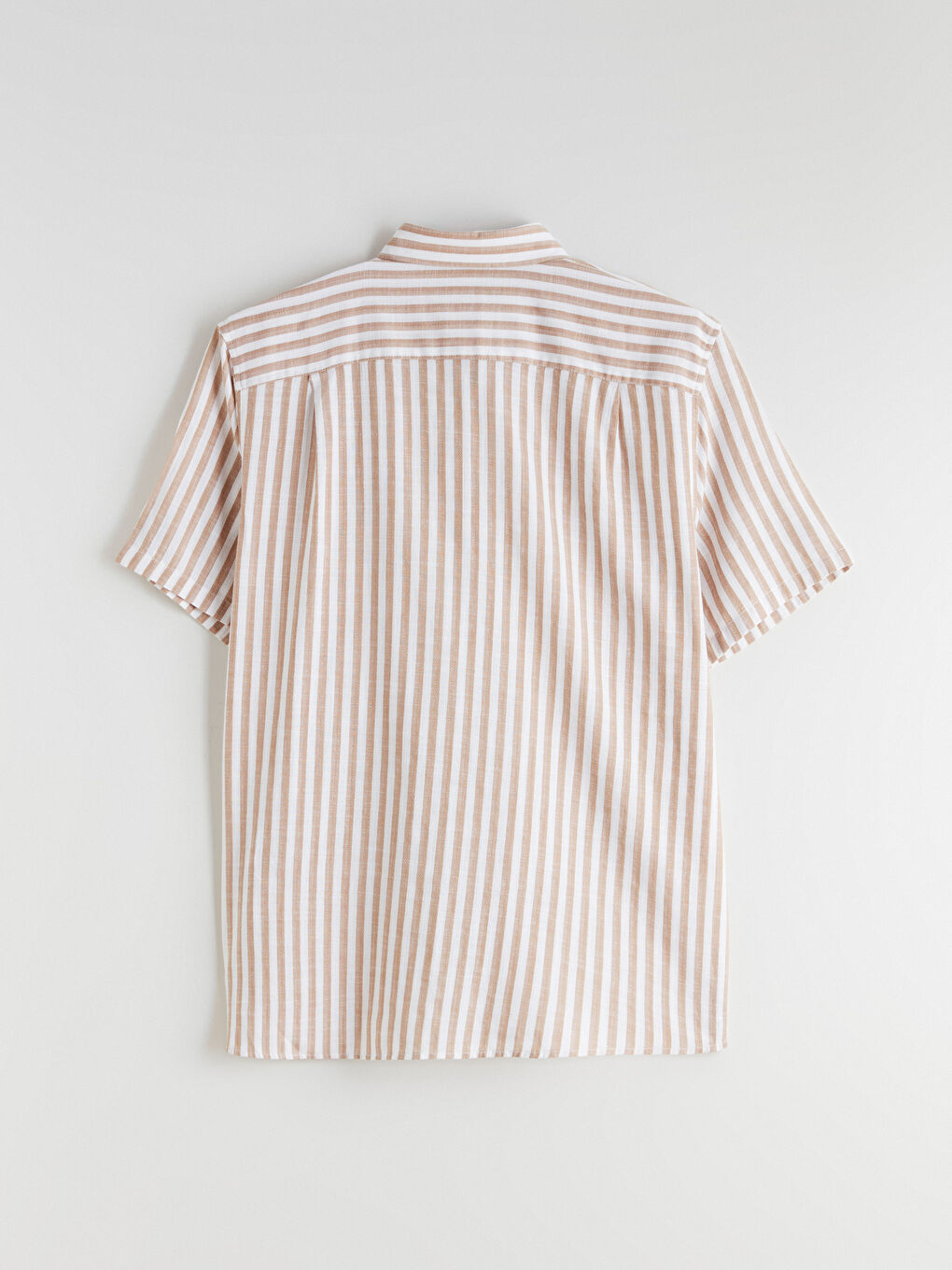 Bej Regular Fit Kısa Kollu Çizgili Erkek Gömlek-5