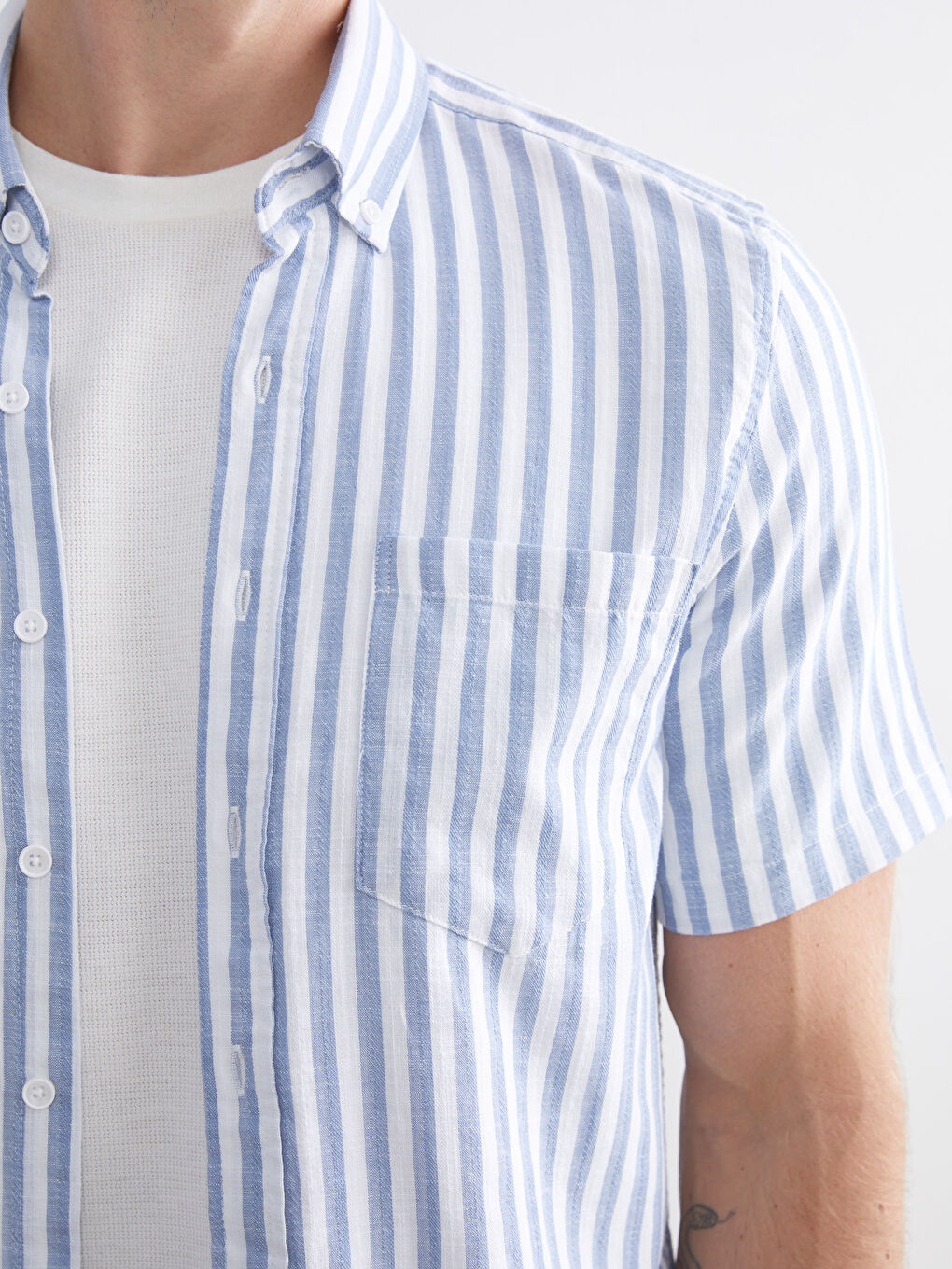 Mavi Regular Fit Kısa Kollu Çizgili Erkek Gömlek-2