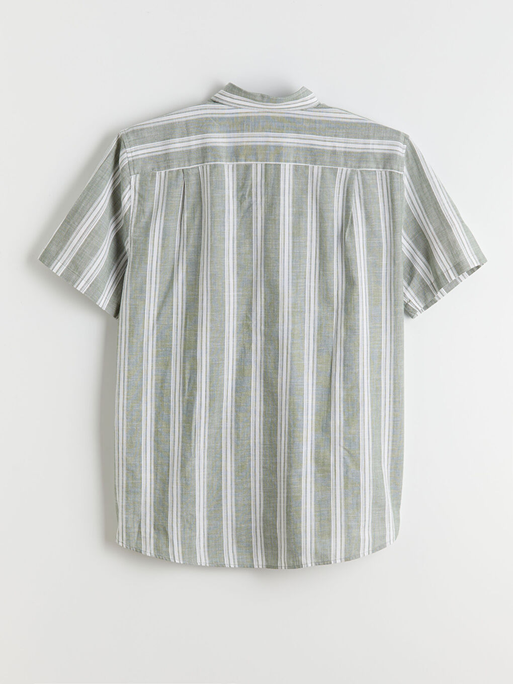 Yeşil Regular Fit Kısa Kollu Çizgili Erkek Gömlek-5