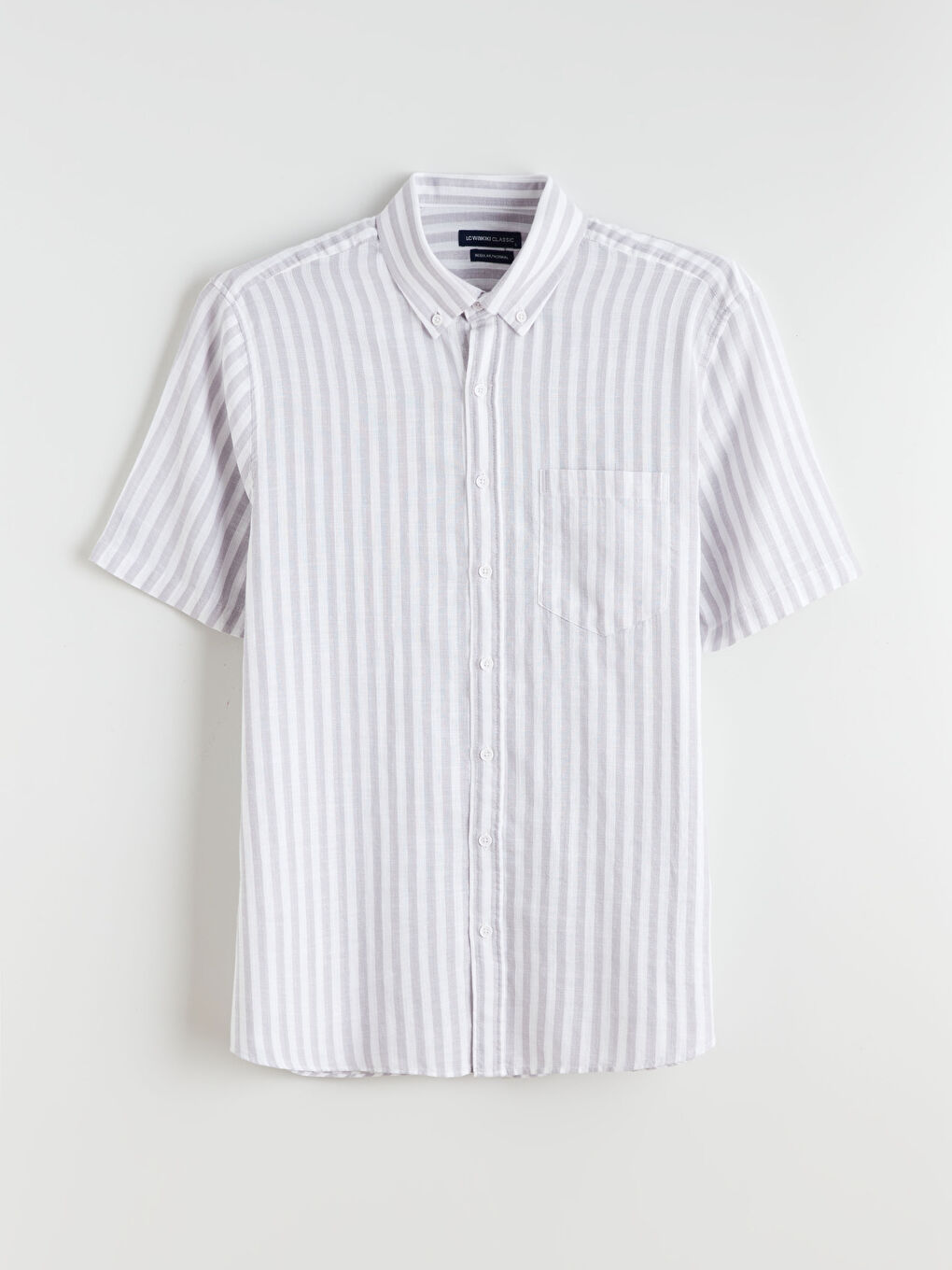 Gri Regular Fit Kısa Kollu Çizgili Erkek Gömlek-4