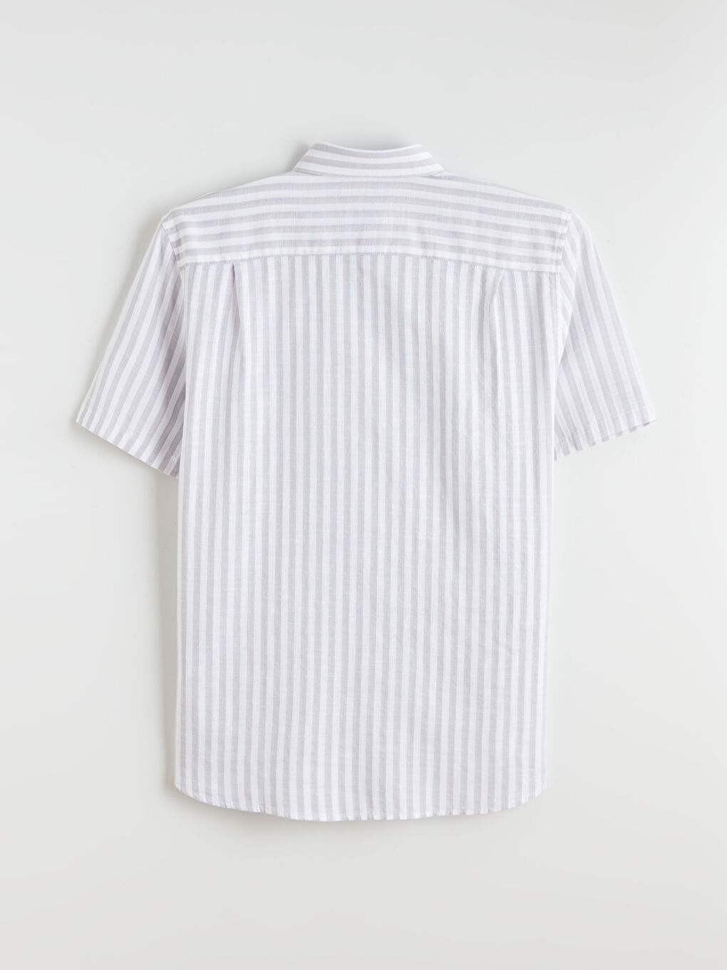 Gri Regular Fit Kısa Kollu Çizgili Erkek Gömlek-5