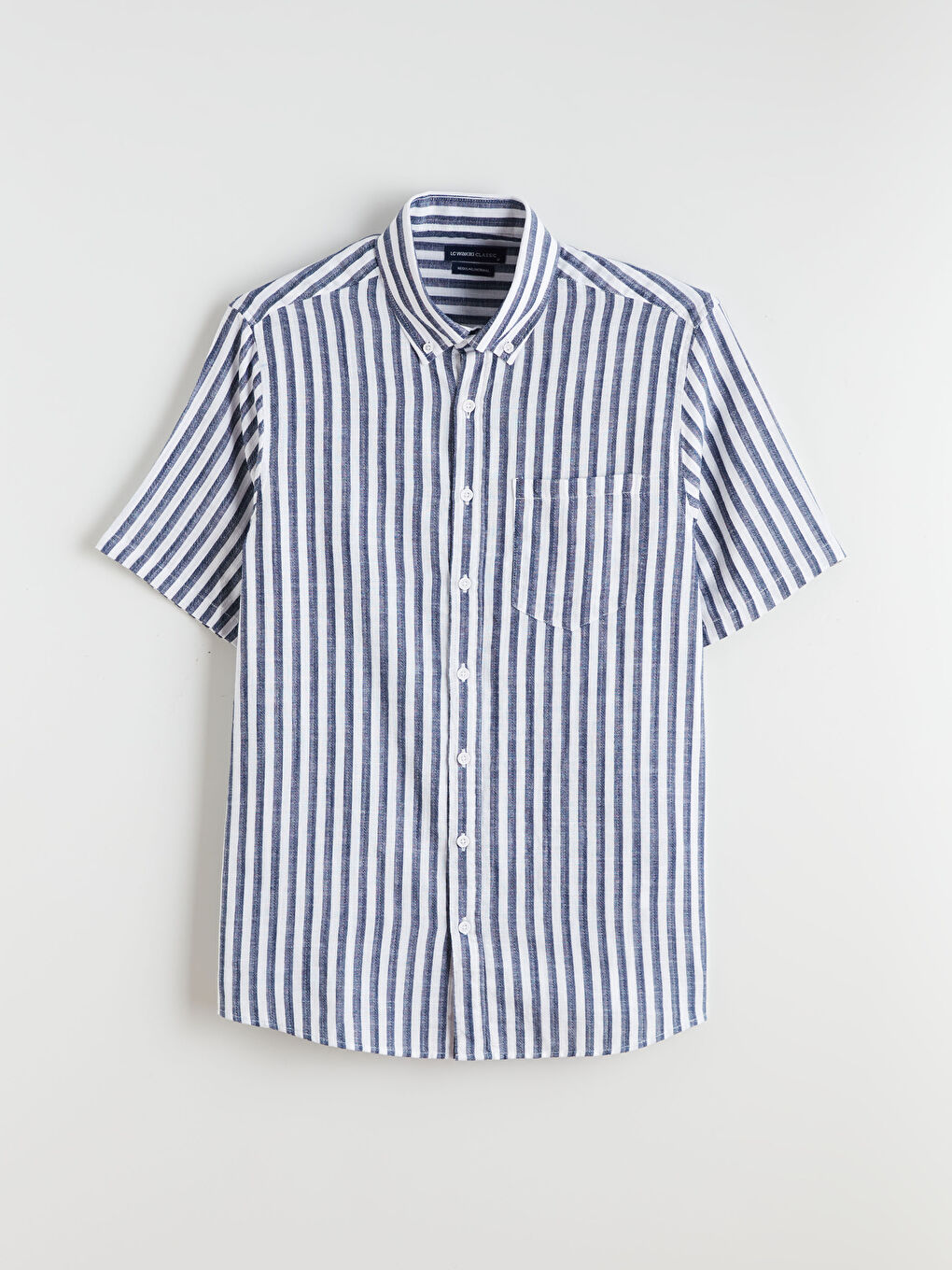 Lacivert Regular Fit Kısa Kollu Çizgili Erkek Gömlek-4