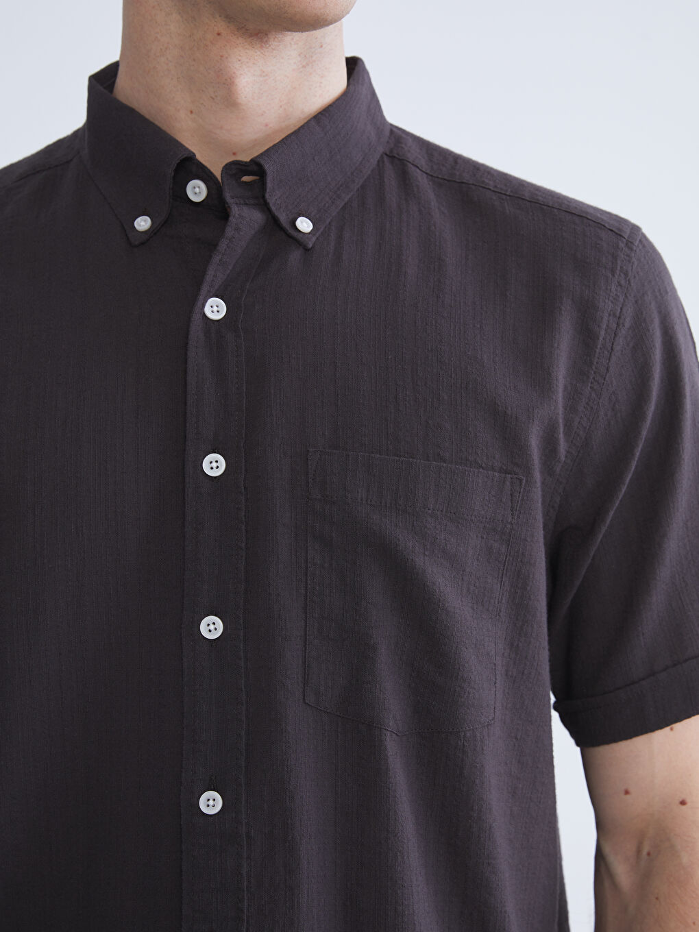 Kahverengi Regular Fit Kısa Kollu Erkek Gömlek-2