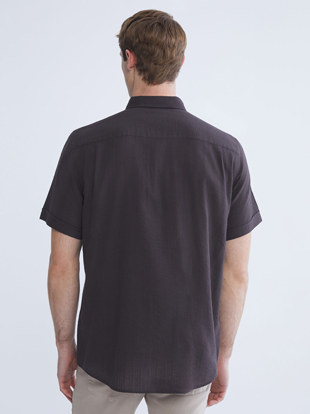 Kahverengi Regular Fit Kısa Kollu Erkek Gömlek-3