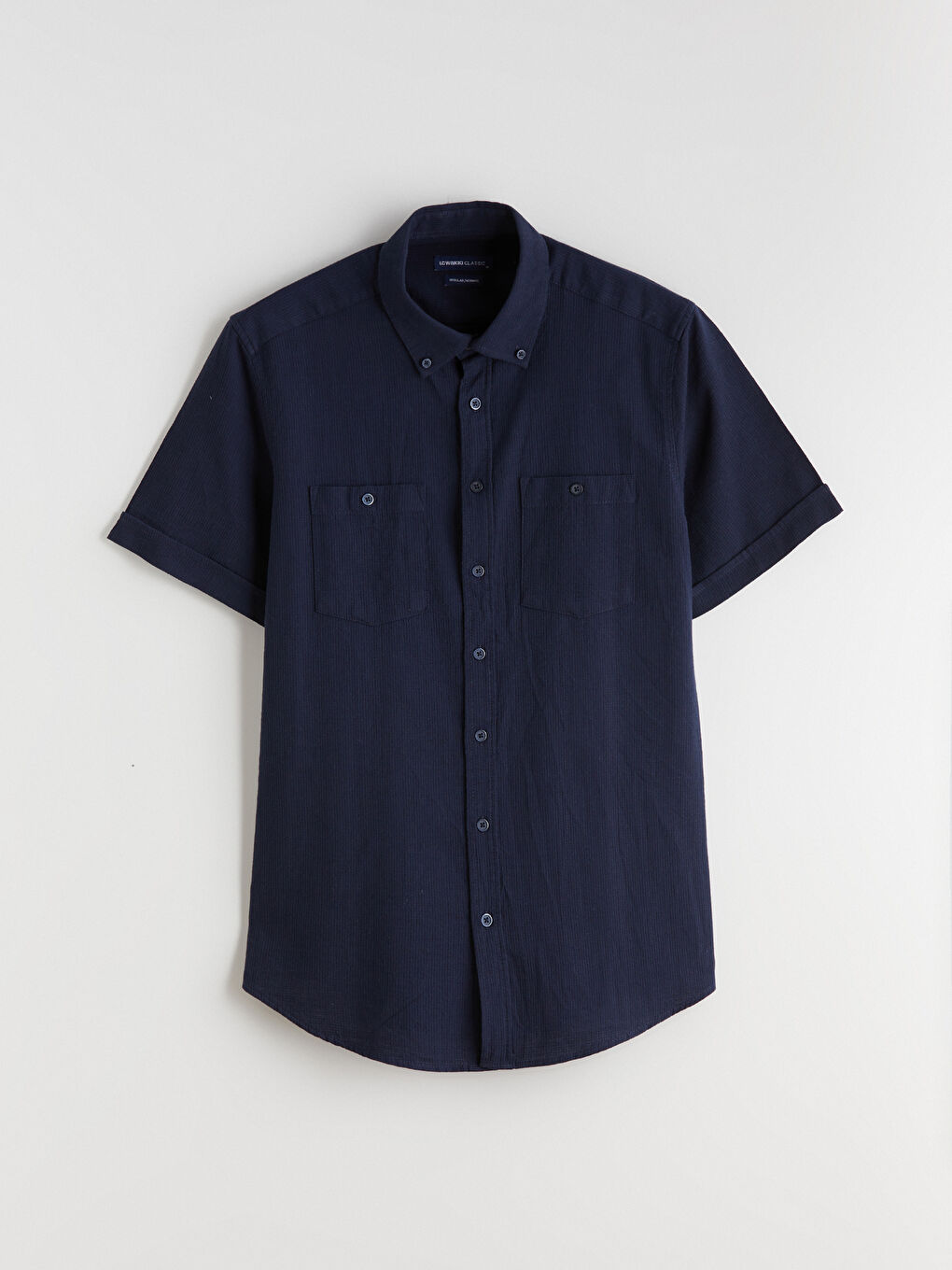 Lacivert Regular Fit Kısa Kollu Erkek Dokulu Gömlek-4