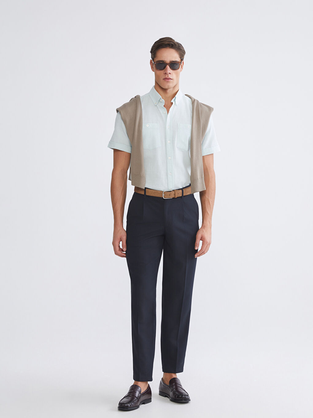 Turkuaz Regular Fit Kısa Kollu Erkek Dokulu Gömlek-1