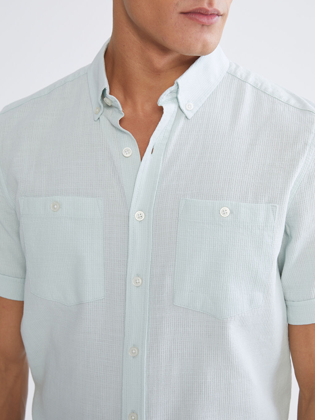 Turkuaz Regular Fit Kısa Kollu Erkek Dokulu Gömlek-2