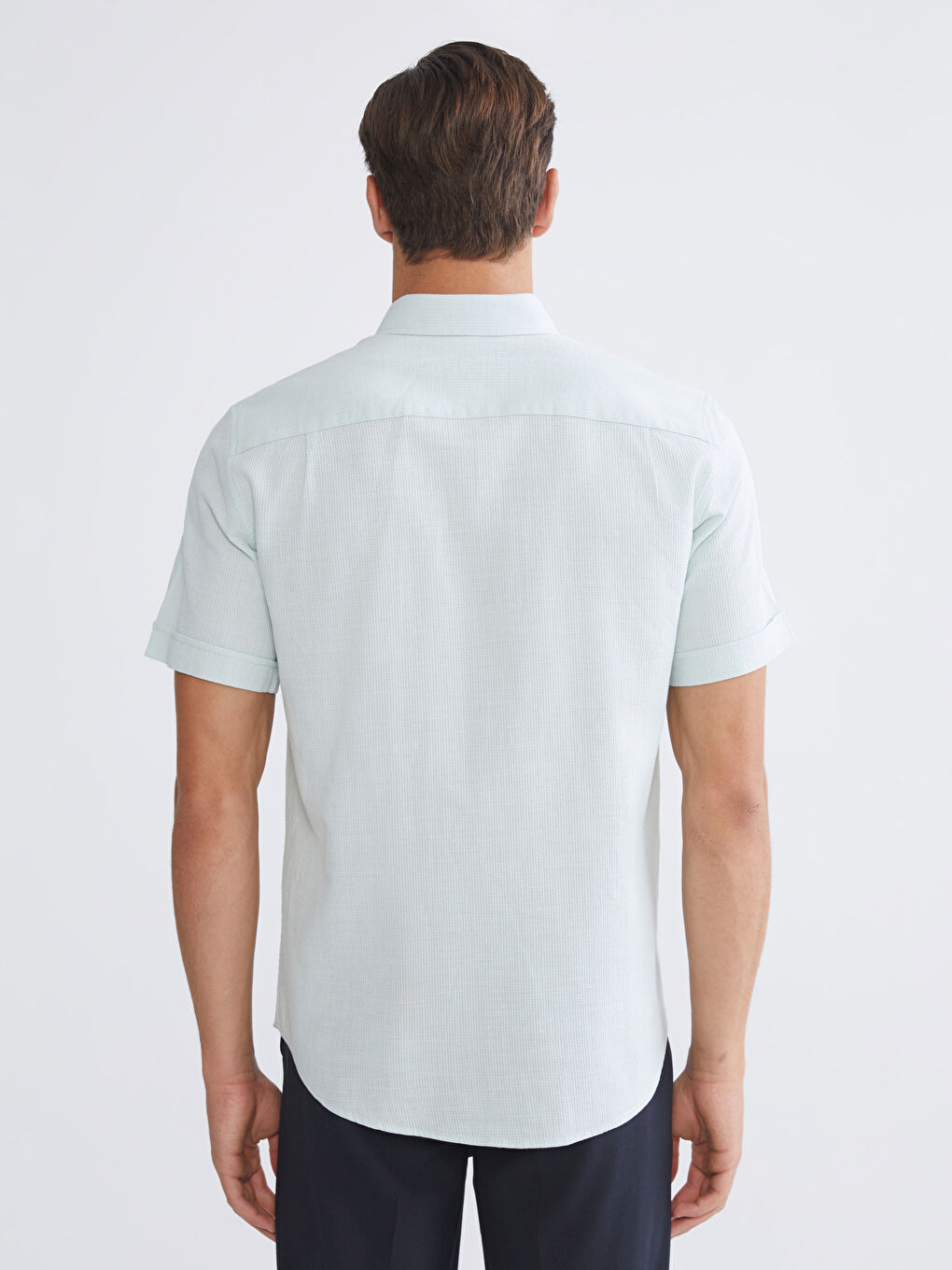 Turkuaz Regular Fit Kısa Kollu Erkek Dokulu Gömlek-3