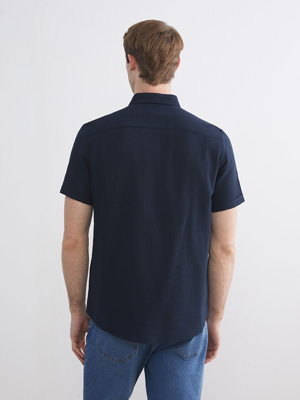 Lacivert Regular Fit Kısa Kollu Erkek Gömlek-3