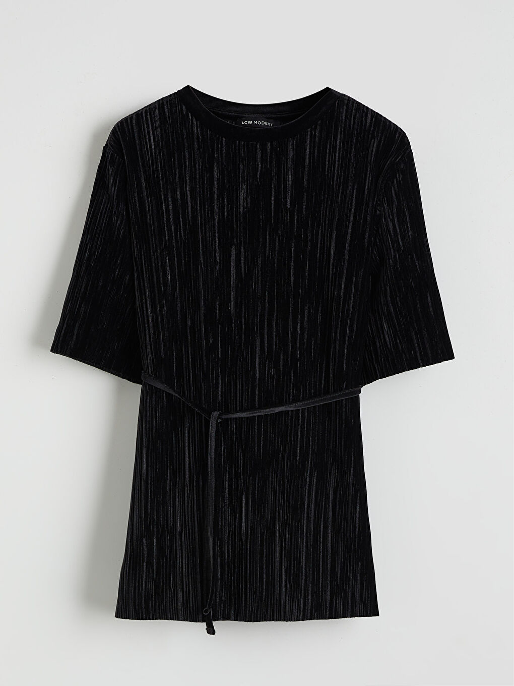 Siyah Bisiklet Yaka Beli Kuşaklı Kadın Tunik-4