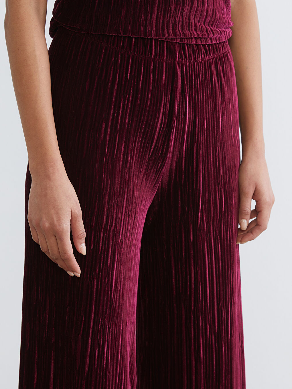 Mürdüm Beli Lastikli Dokulu Kadın Pantolon-2