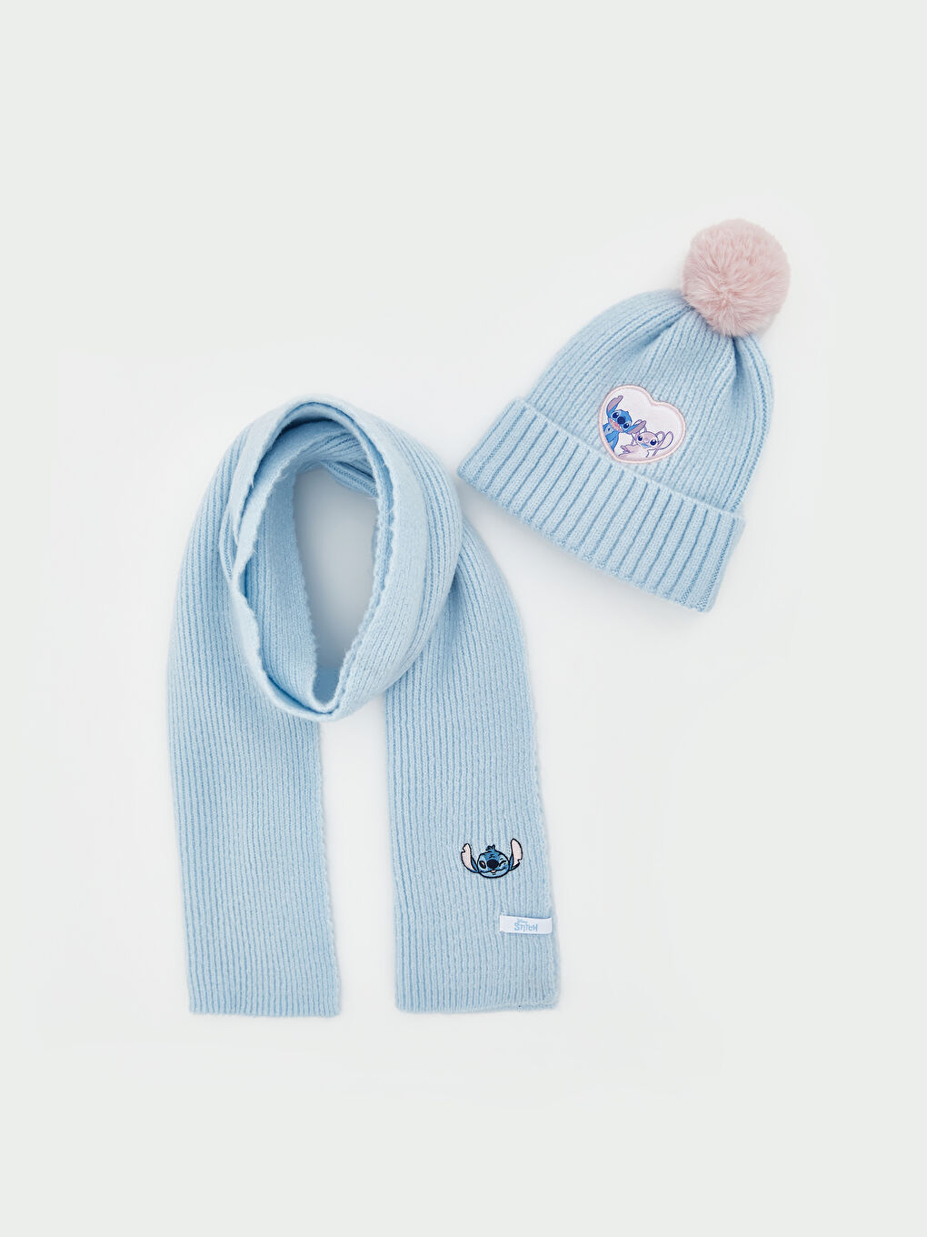 Mavi Lilo ve Stitch Nakışlı Kız Çocuk Atkı ve Bere