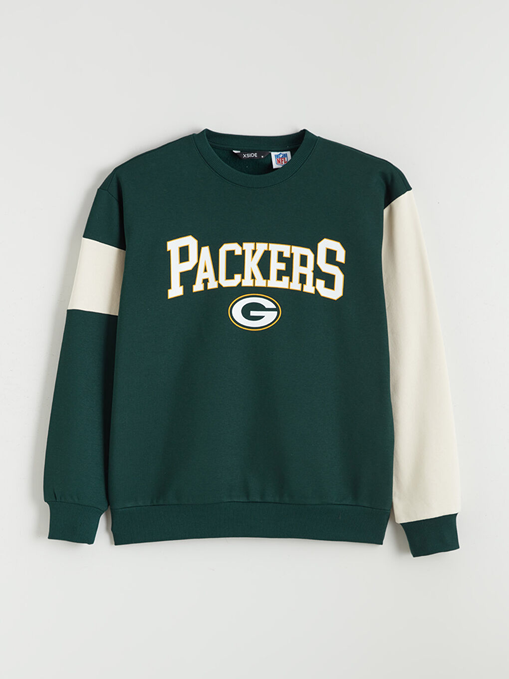 Yeşil Bisiklet Yaka Nfl Baskılı Erkek Kalın Sweatshirt-4