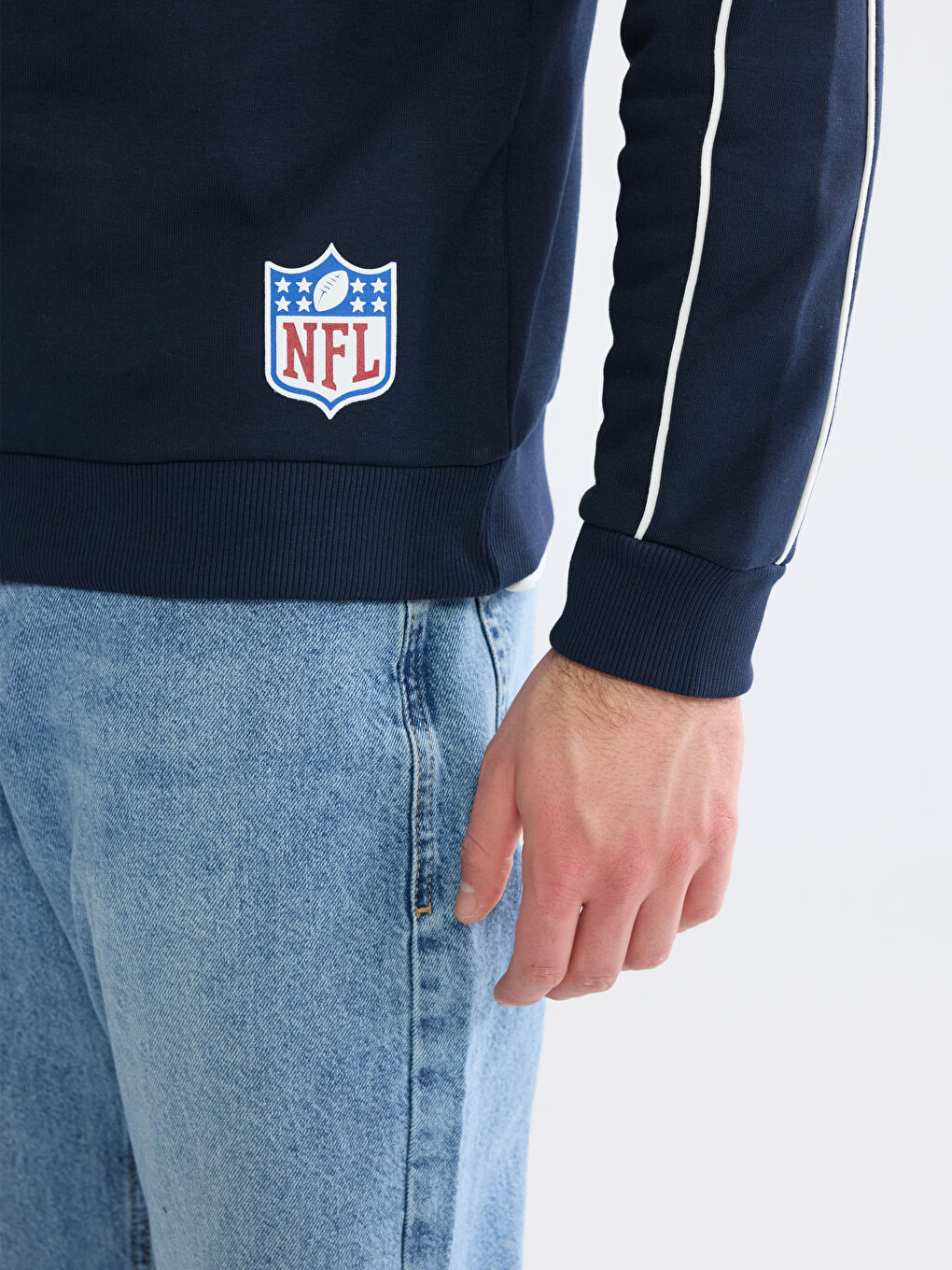 Lacivert Dik Yaka Baskılı Erkek Sweatshirt-2