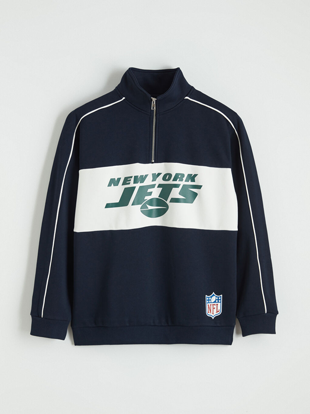 Lacivert Dik Yaka Baskılı Erkek Sweatshirt-4