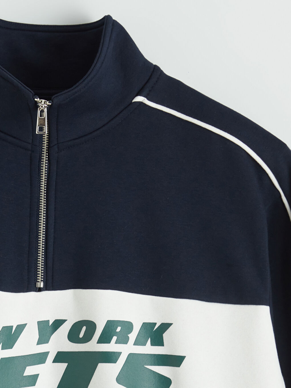 Lacivert Dik Yaka Baskılı Erkek Sweatshirt-6