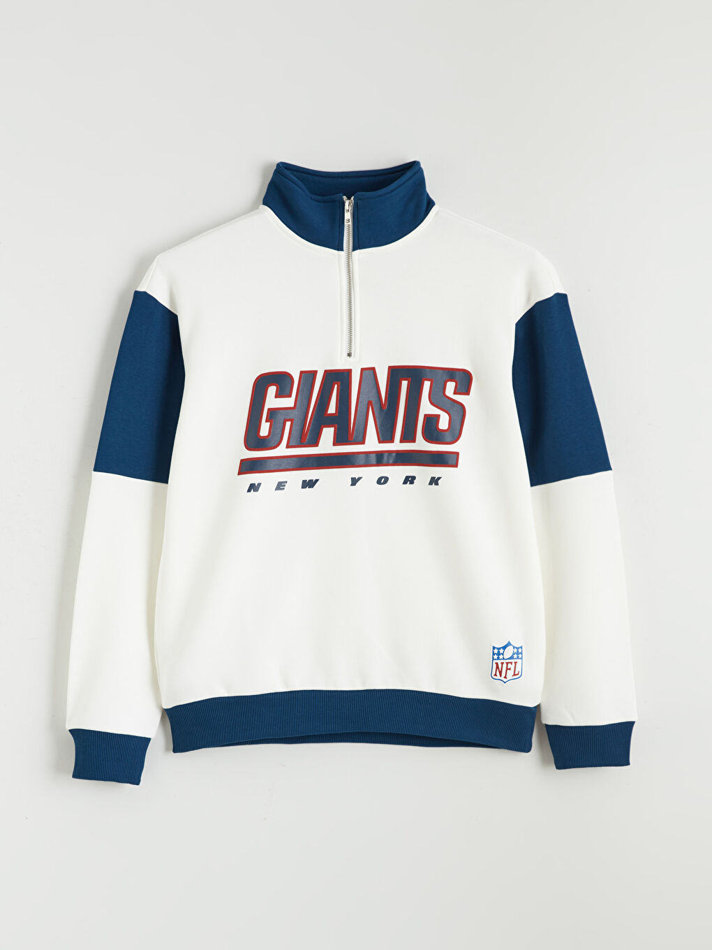 Ekru Dik Yaka Baskılı Erkek Kalın Sweatshirt-4