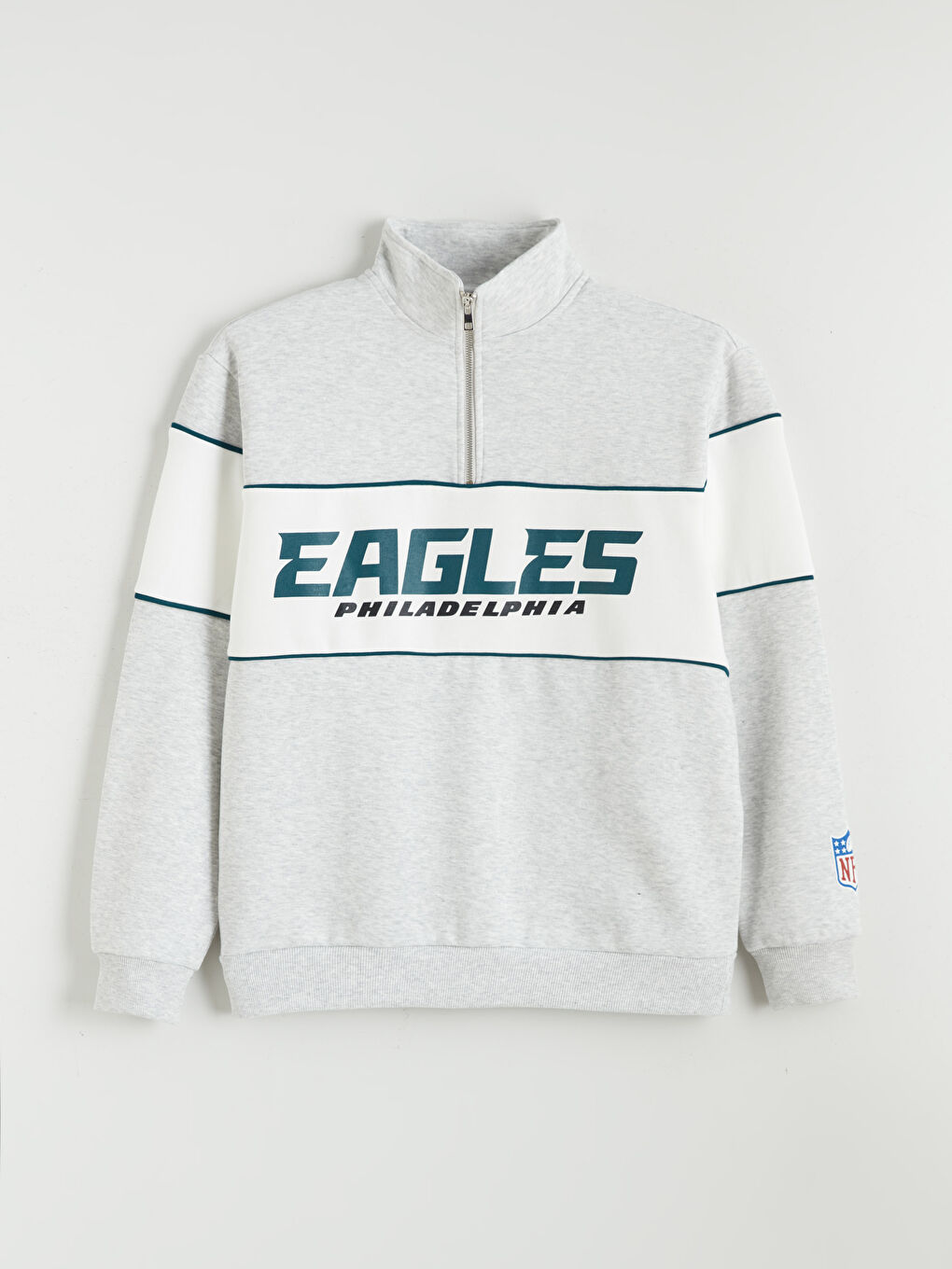 Beyaz Dik Yaka Baskılı Erkek Kalın Sweatshirt-4