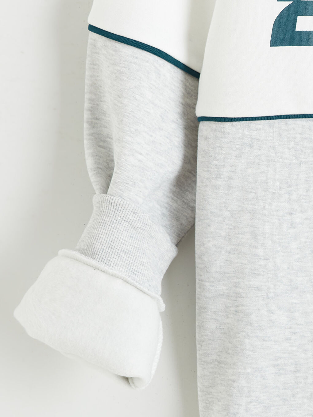 Beyaz Dik Yaka Baskılı Erkek Kalın Sweatshirt-5