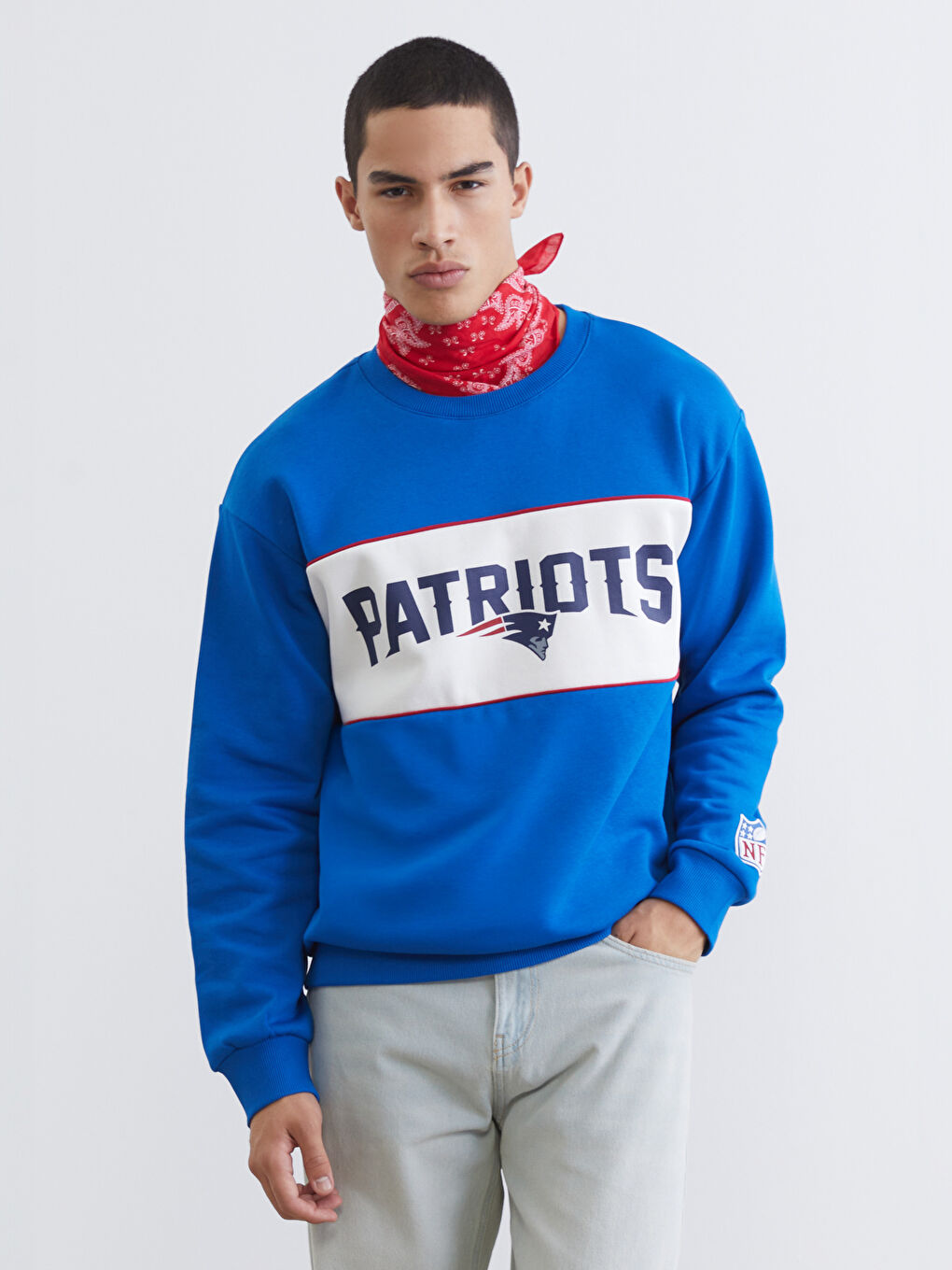 Mavi Bisiklet Yaka Baskılı Erkek Kalın Sweatshirt