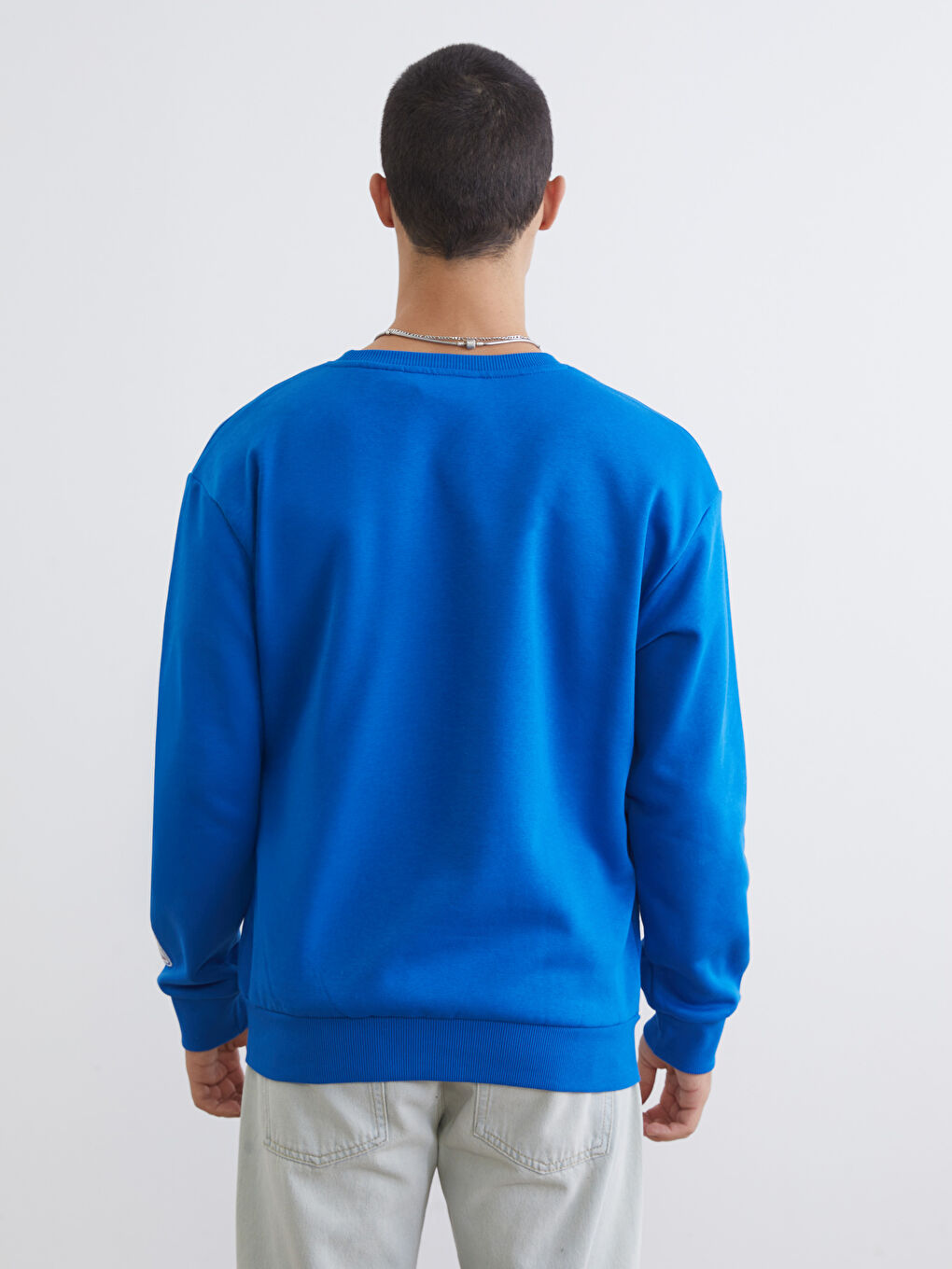 Mavi Bisiklet Yaka Baskılı Erkek Kalın Sweatshirt-3