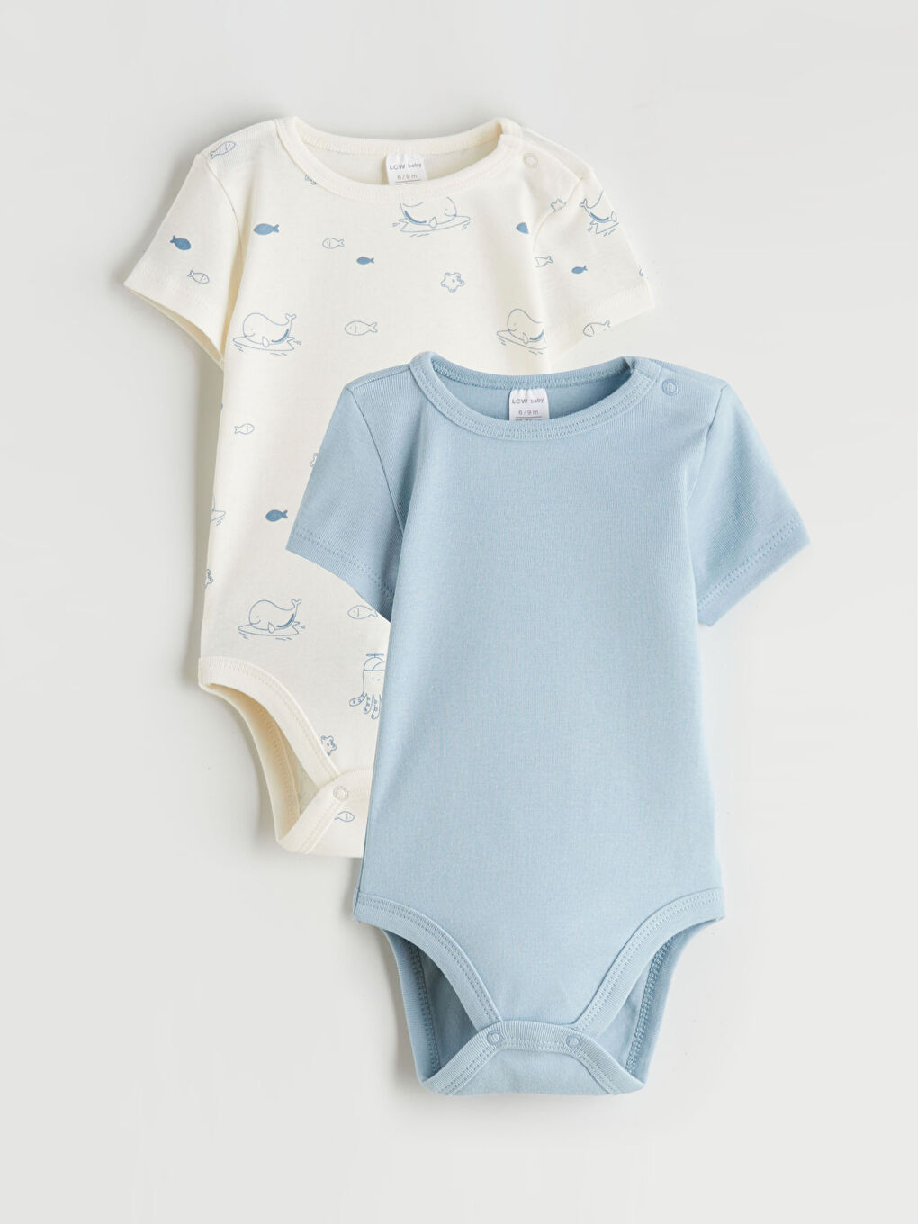 Ekru Kısa Kollu Erkek Bebek Çıtçıtlı Body 2'li