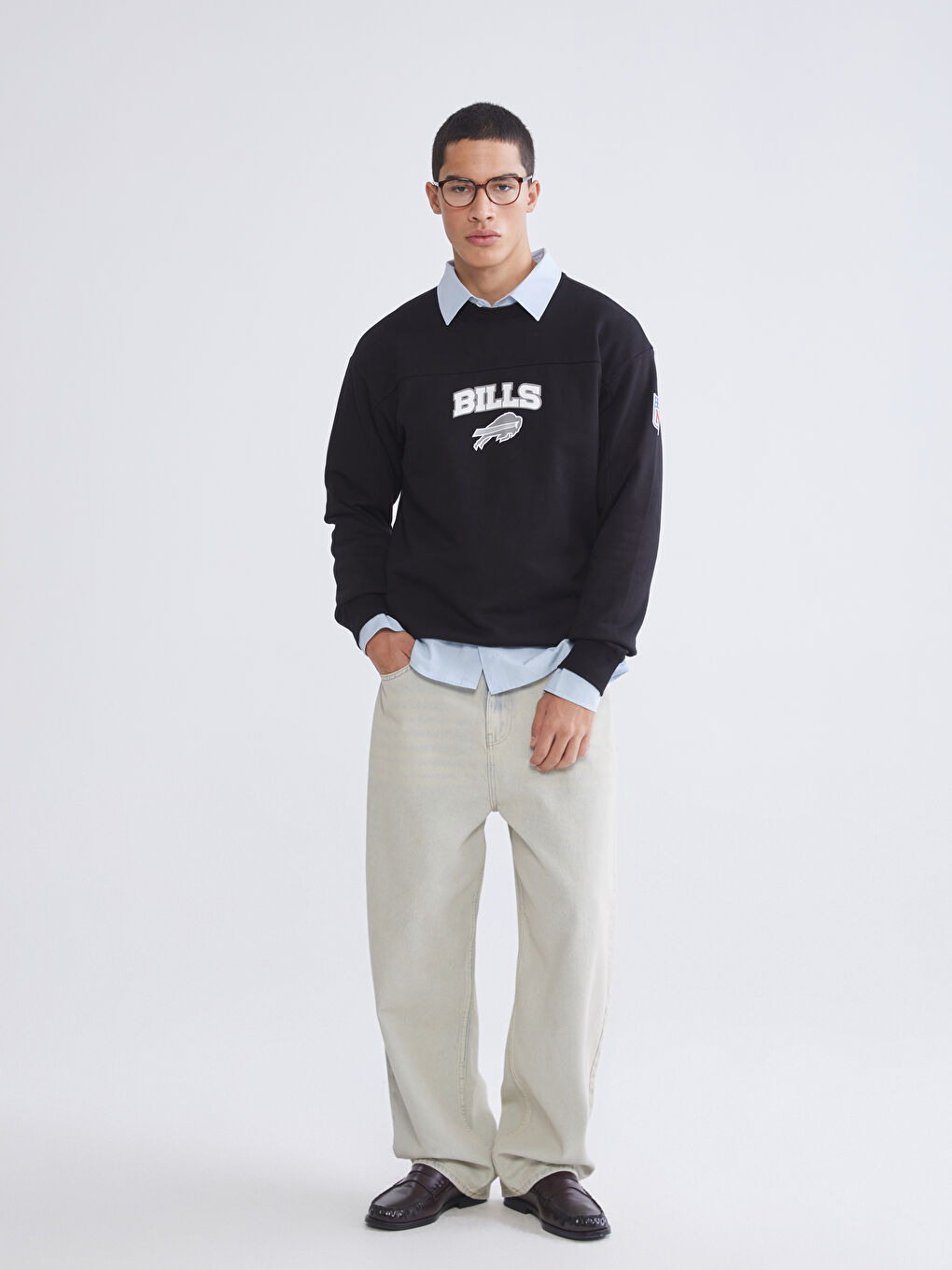 Siyah Bisiklet Yaka Baskılı Erkek Kalın Sweatshirt-1