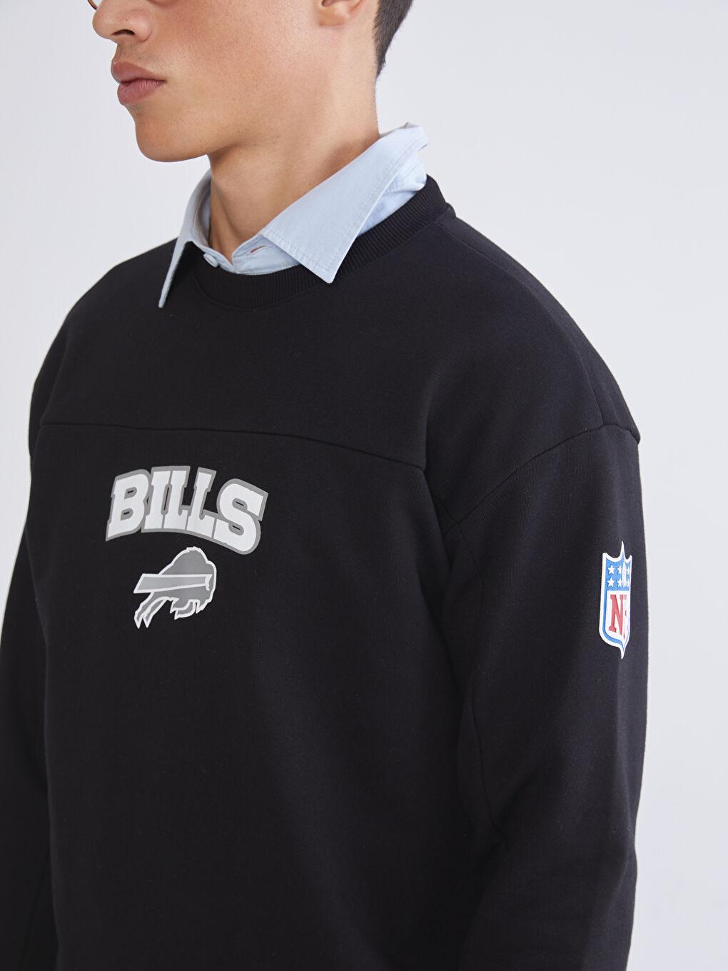 Siyah Bisiklet Yaka Baskılı Erkek Kalın Sweatshirt-2