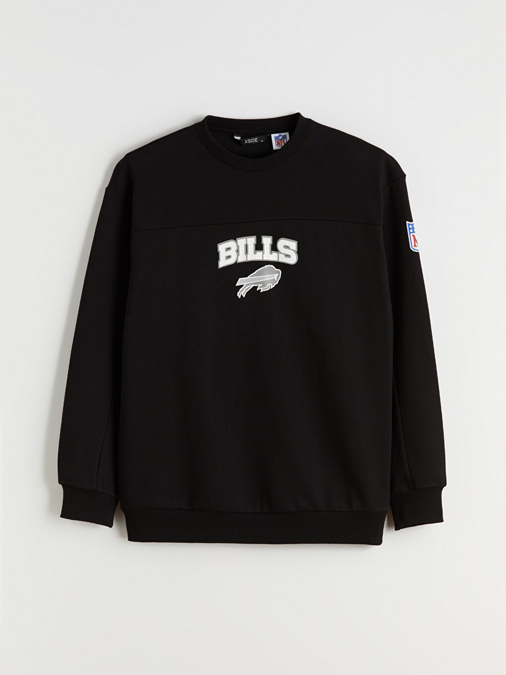 Siyah Bisiklet Yaka Baskılı Erkek Kalın Sweatshirt-4