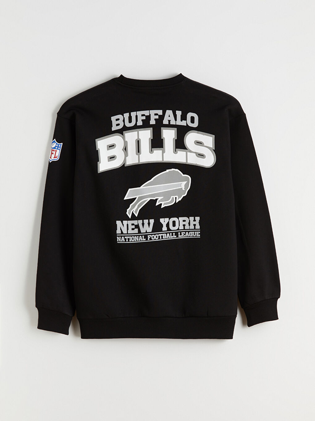 Siyah Bisiklet Yaka Baskılı Erkek Kalın Sweatshirt-7