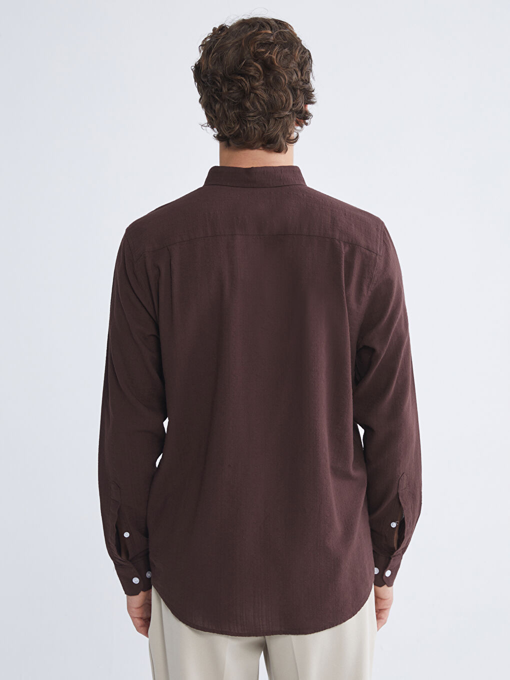 Kahverengi Regular Fit Uzun Kollu Erkek Dokulu Gömlek-3