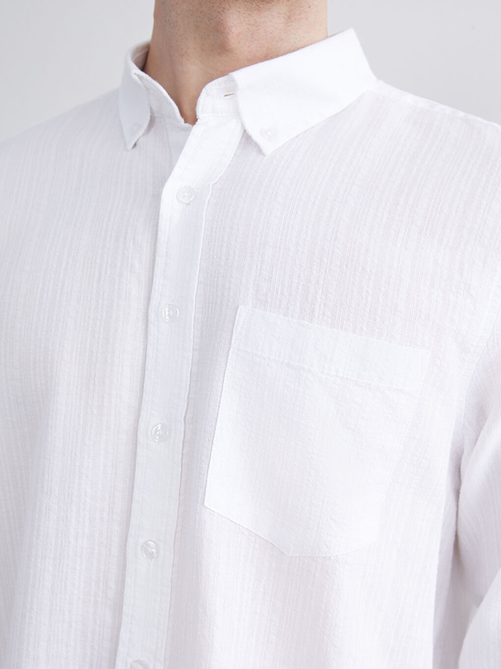 Beyaz Regular Fit Uzun Kollu Erkek Dokulu Gömlek-2