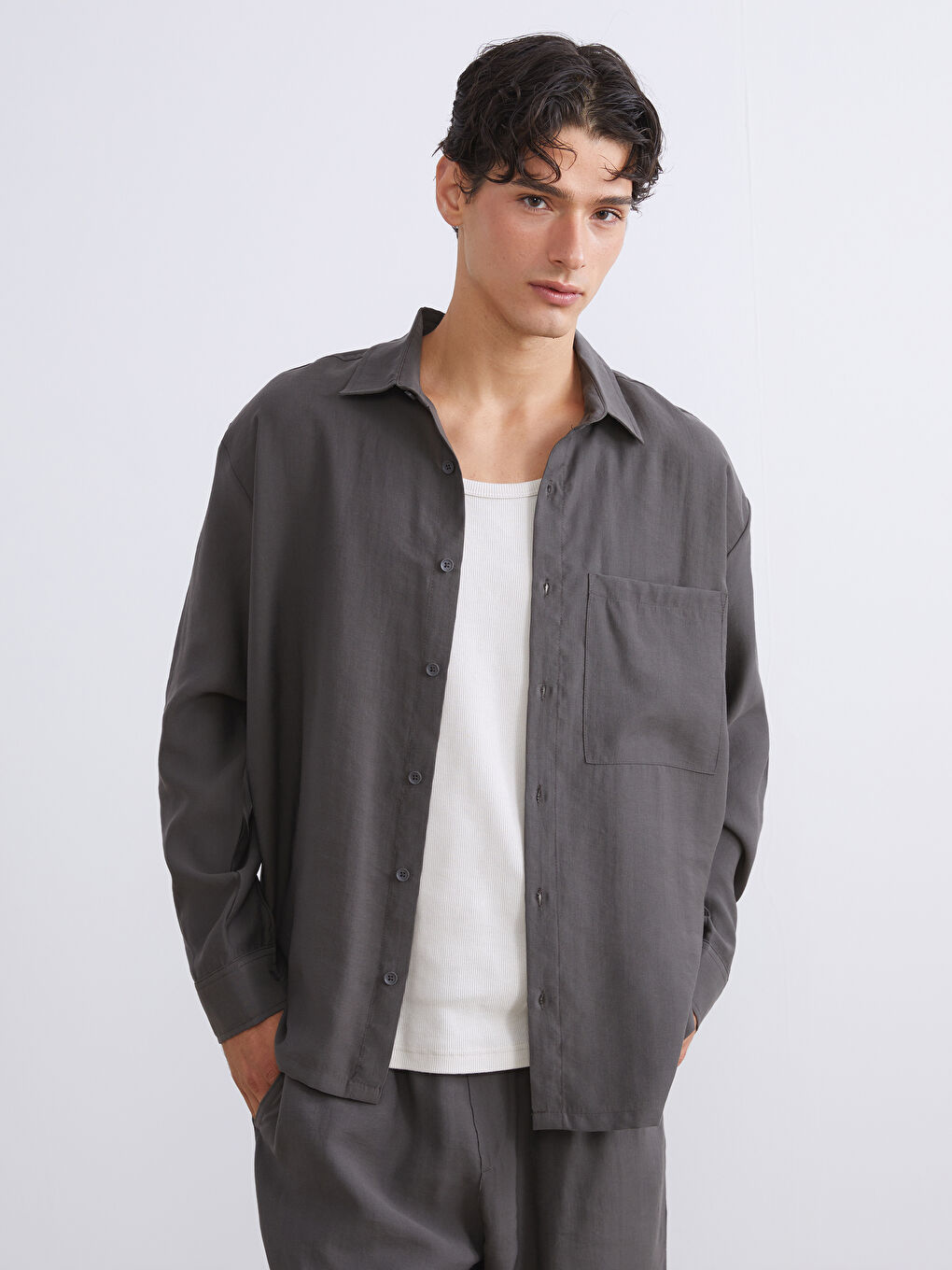 Antrasit Regular Fit Uzun Kollu Erkek Gömlek