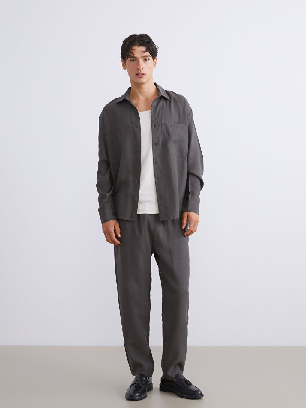 Antrasit Regular Fit Uzun Kollu Erkek Gömlek-1