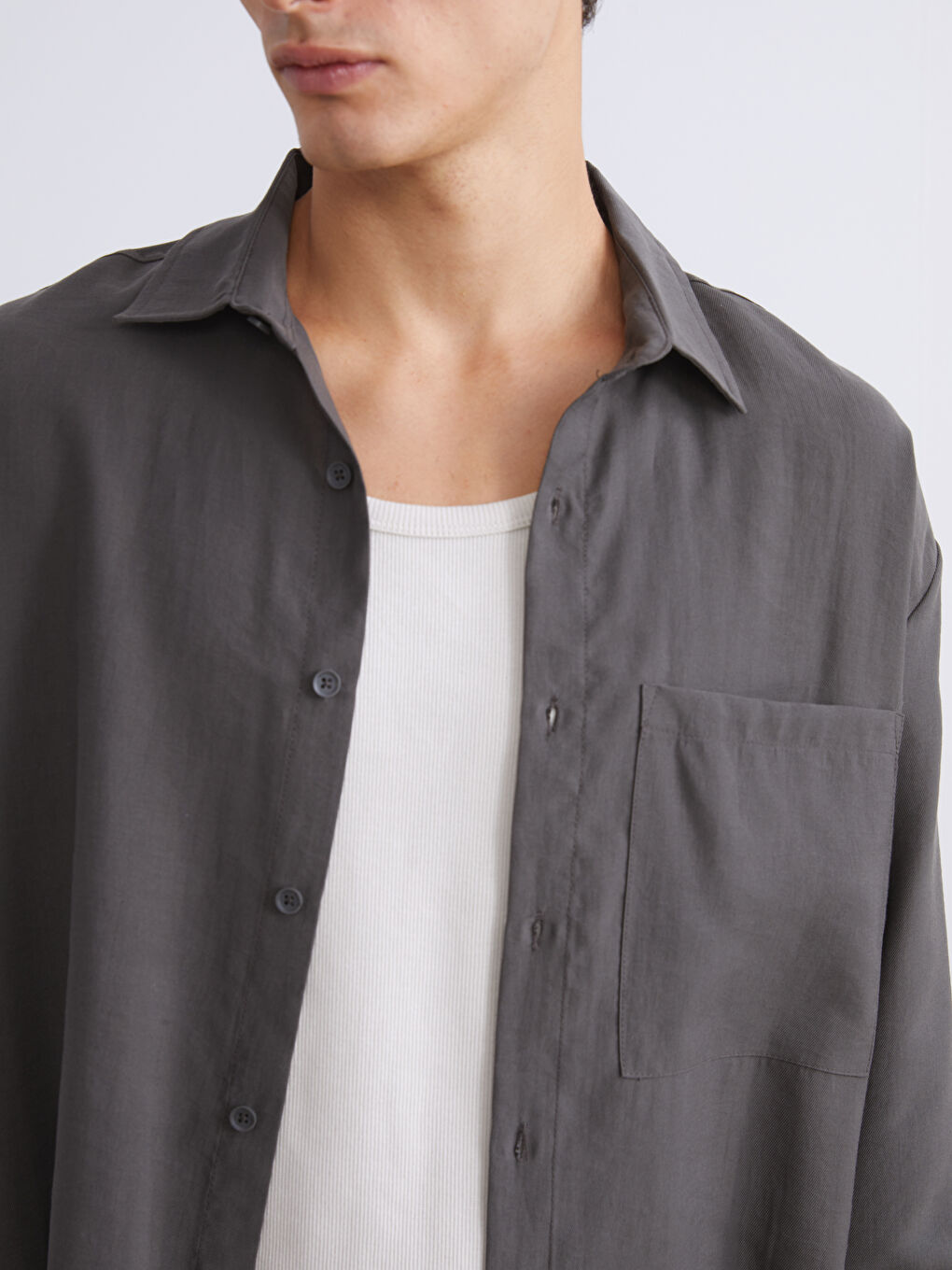 Antrasit Regular Fit Uzun Kollu Erkek Gömlek-2