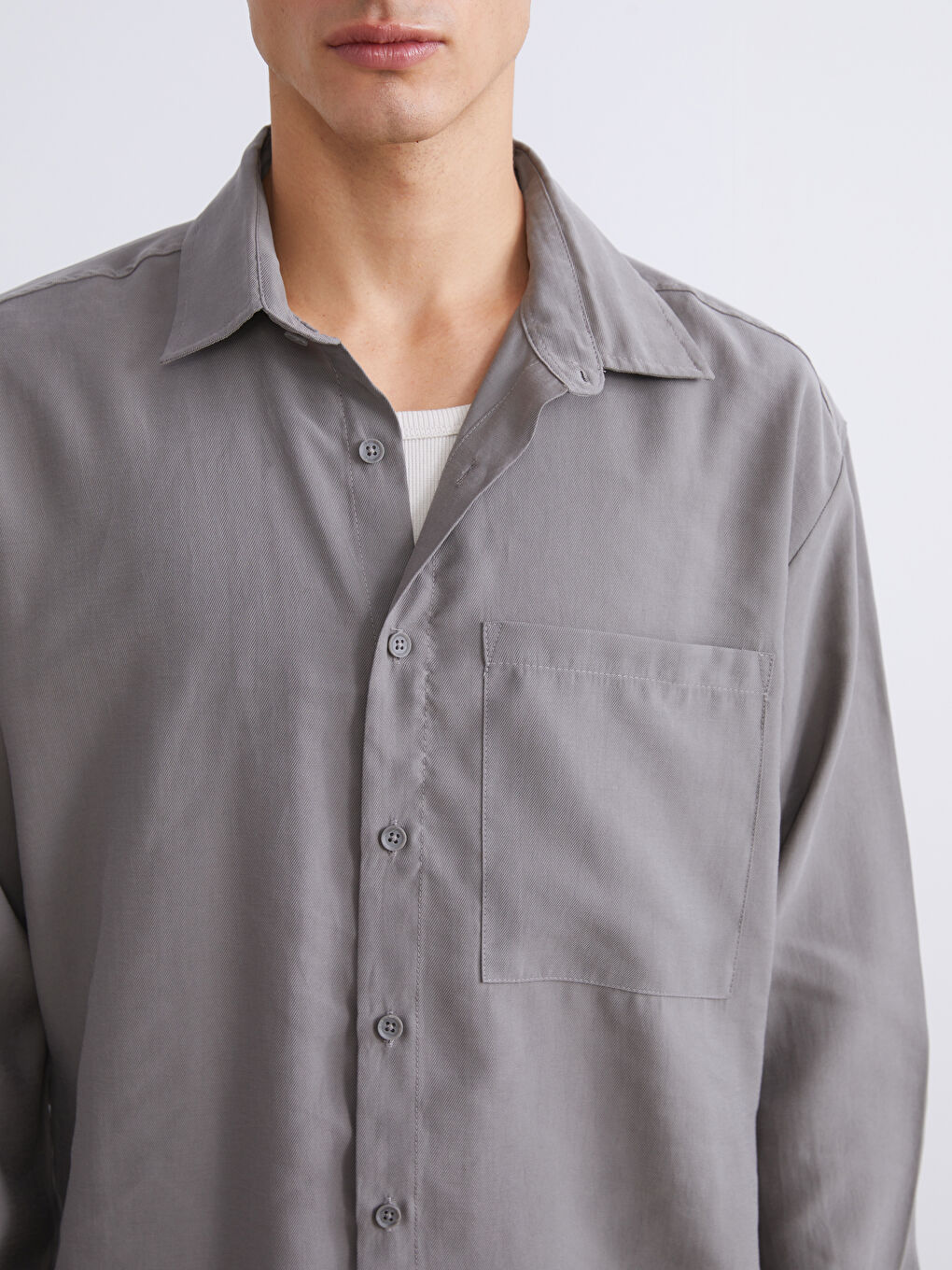 Gri Regular Fit Uzun Kollu Erkek Gömlek-2