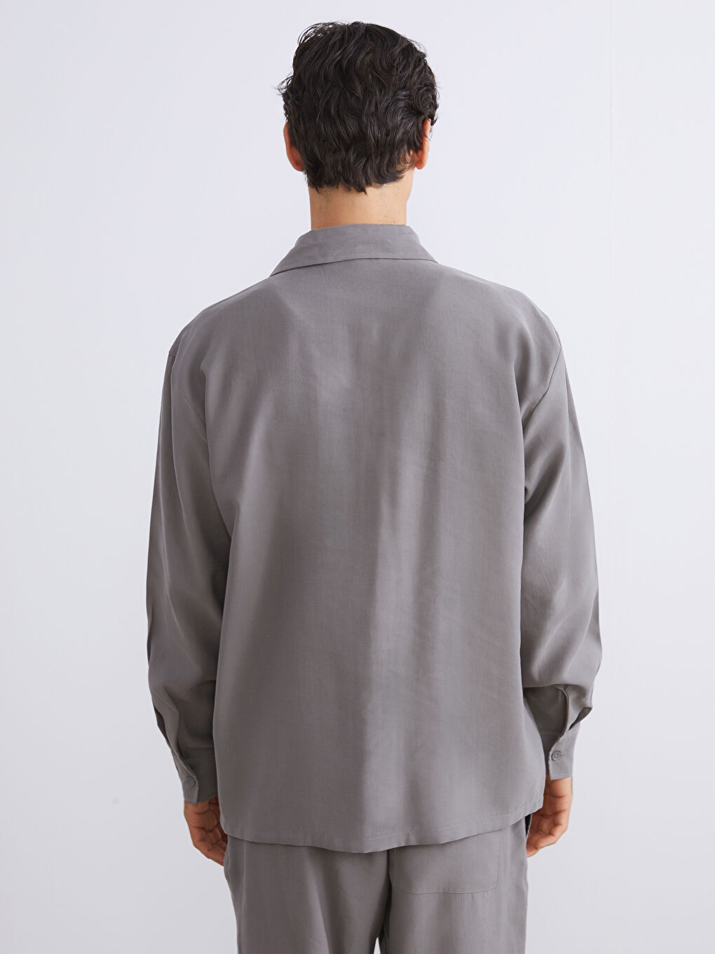 Gri Regular Fit Uzun Kollu Erkek Gömlek-3
