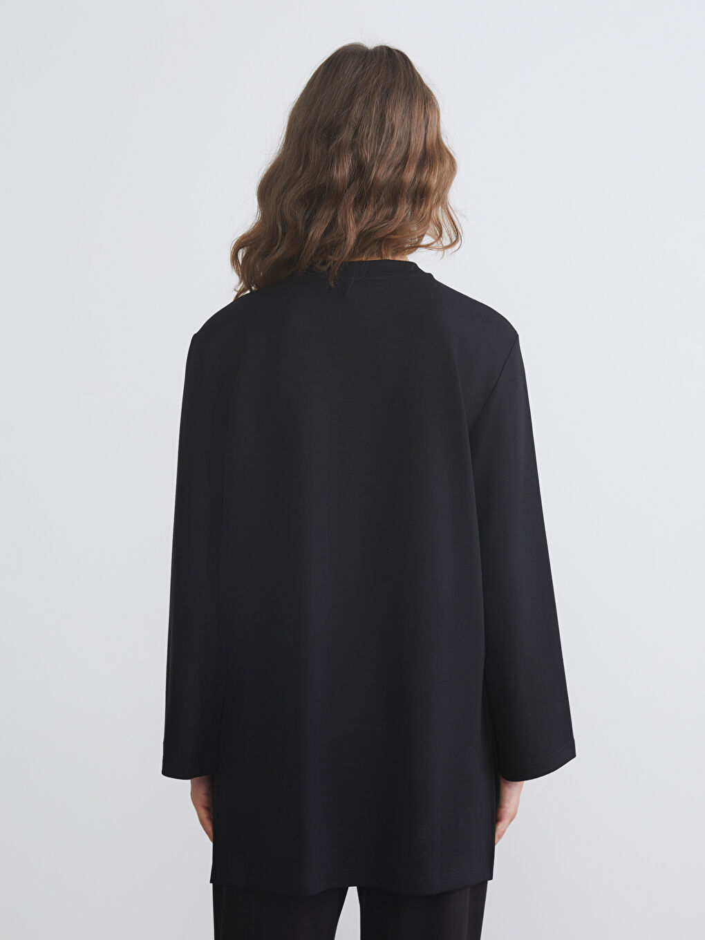 Siyah Bisiklet Yaka Oversize Kadın Sweatshirt Tunik-3