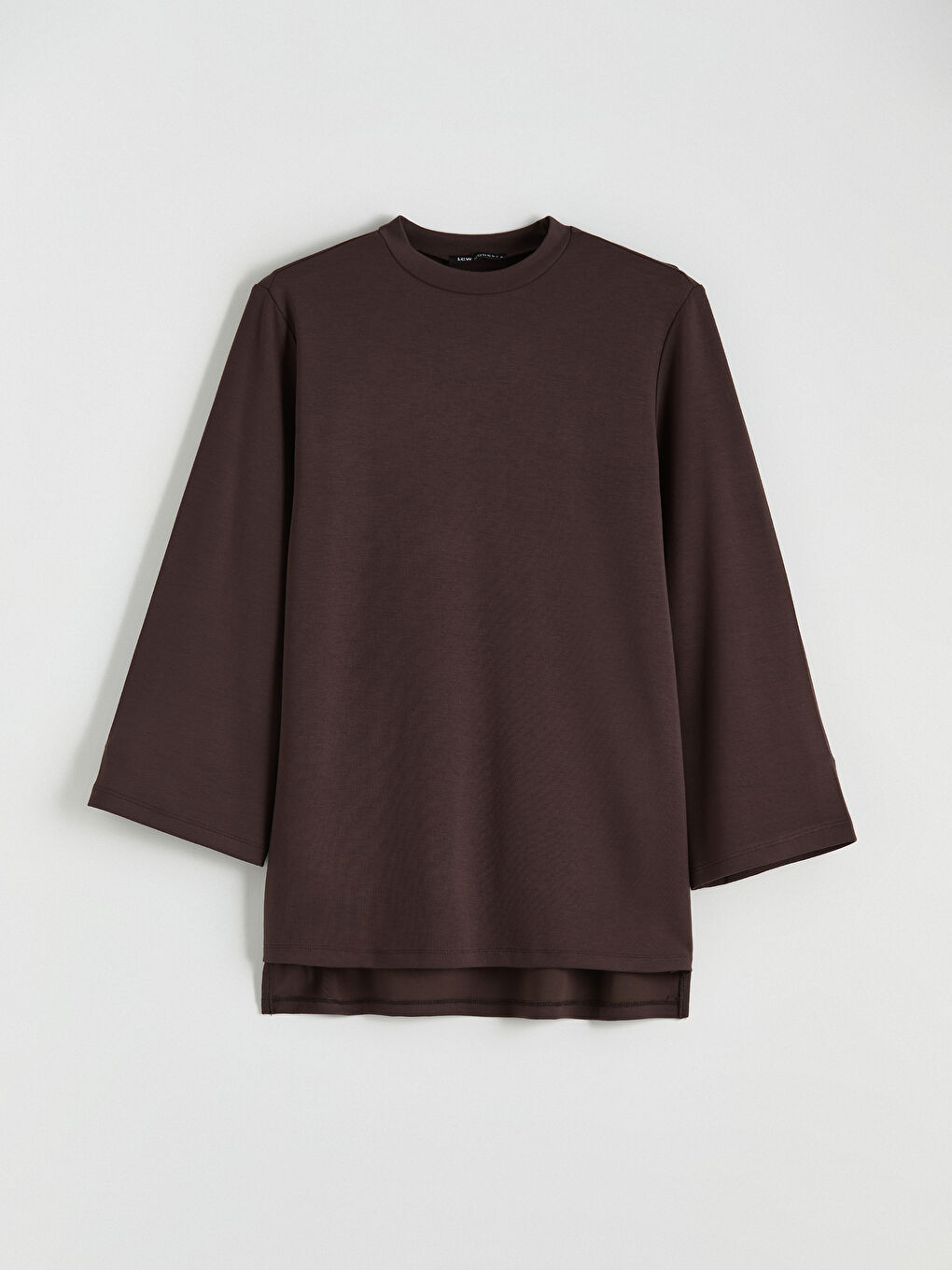 Kahverengi Bisiklet Yaka Oversize Kadın Sweatshirt Tunik-4