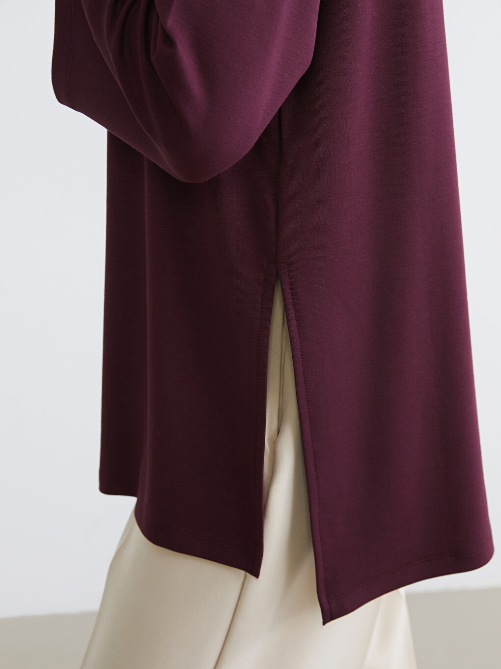 Mürdüm Bisiklet Yaka Oversize Kadın Sweatshirt Tunik-2