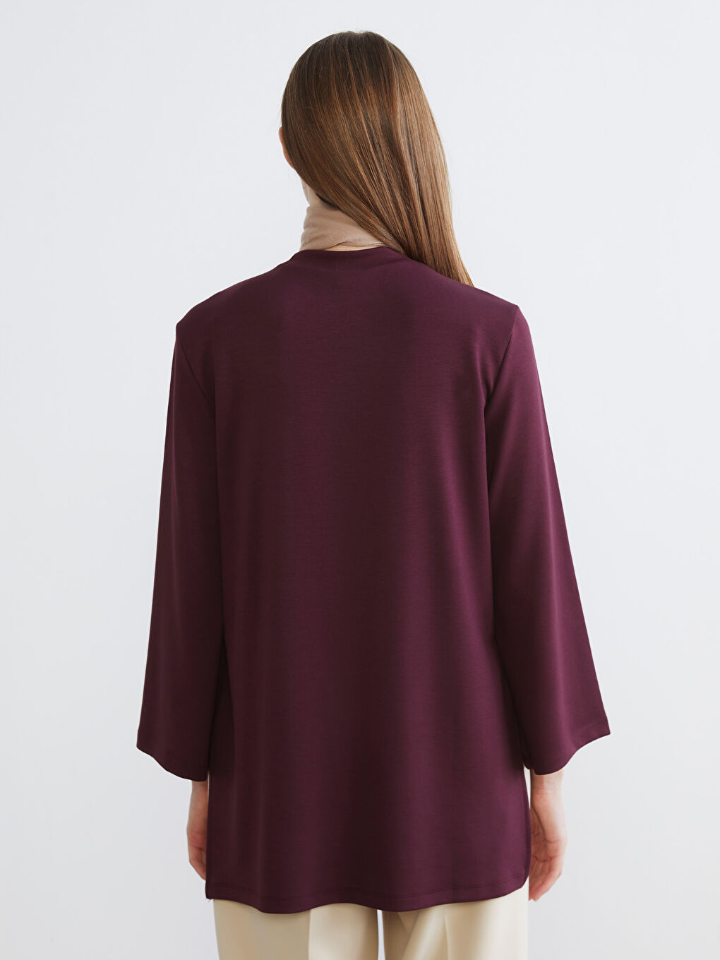 Mürdüm Bisiklet Yaka Oversize Kadın Sweatshirt Tunik-3