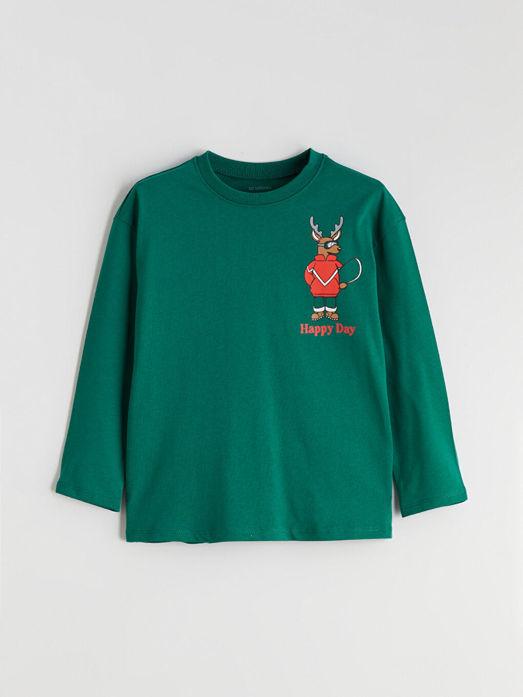 Yeşil Baskılı Uzun Kollu Erkek Çocuk Tişört-2
